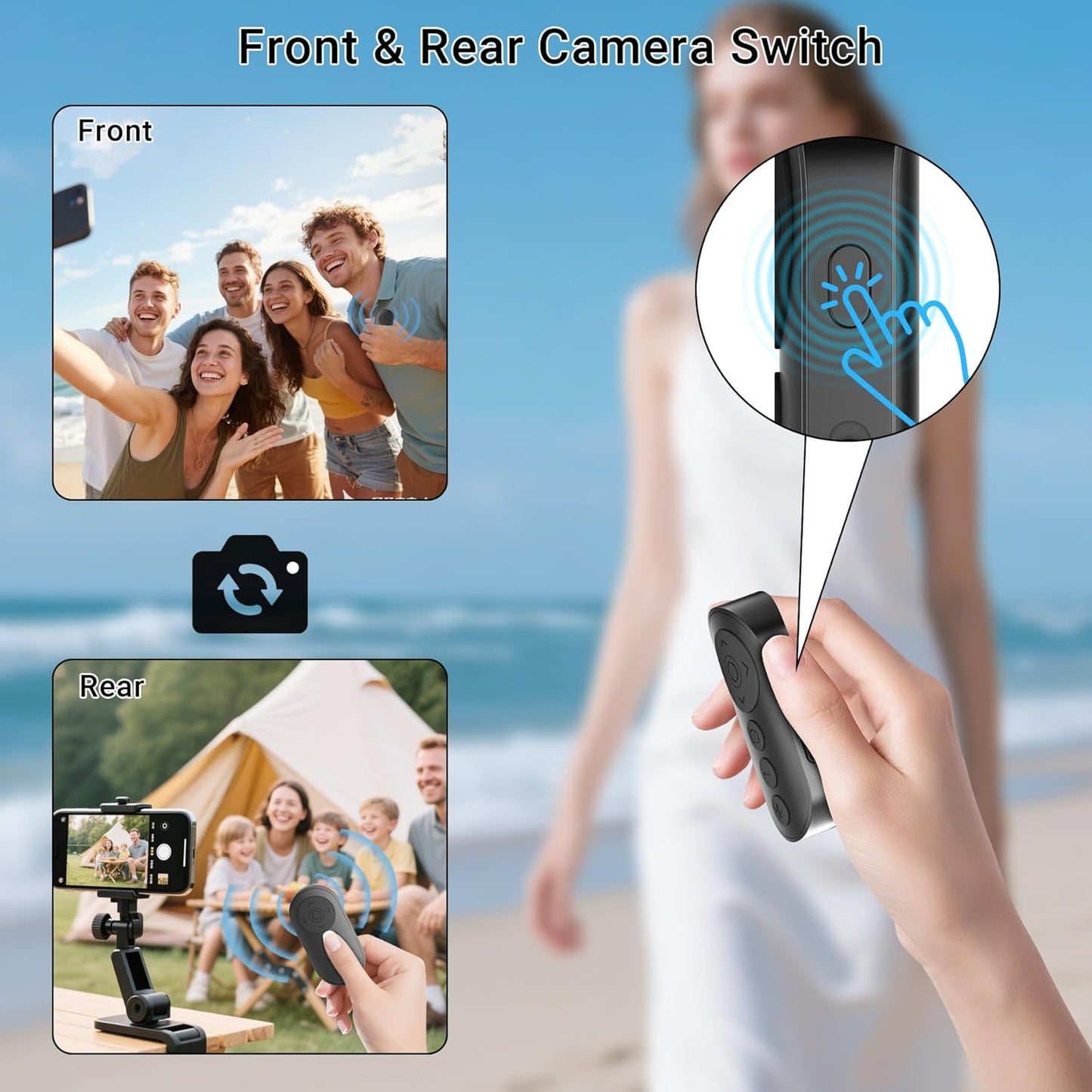Wireless Phone Camera Remote Control with Zoom in/Out, Versatile Shutter for iPhone, Page Turner for e-Book Reading, Short Video Scroller for Tiktok