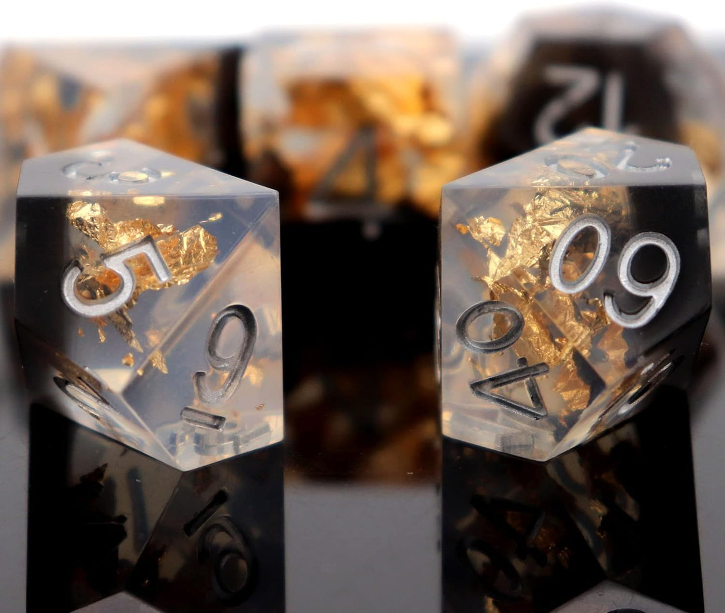 Haxtec DND Dice Set Black Sharp Edge Resin Dice Gold Flakes with Dice Case Black White Gold D&D Dice for RPG Role Playing Games Compatible with Dungeons and Dragons Gift War Series