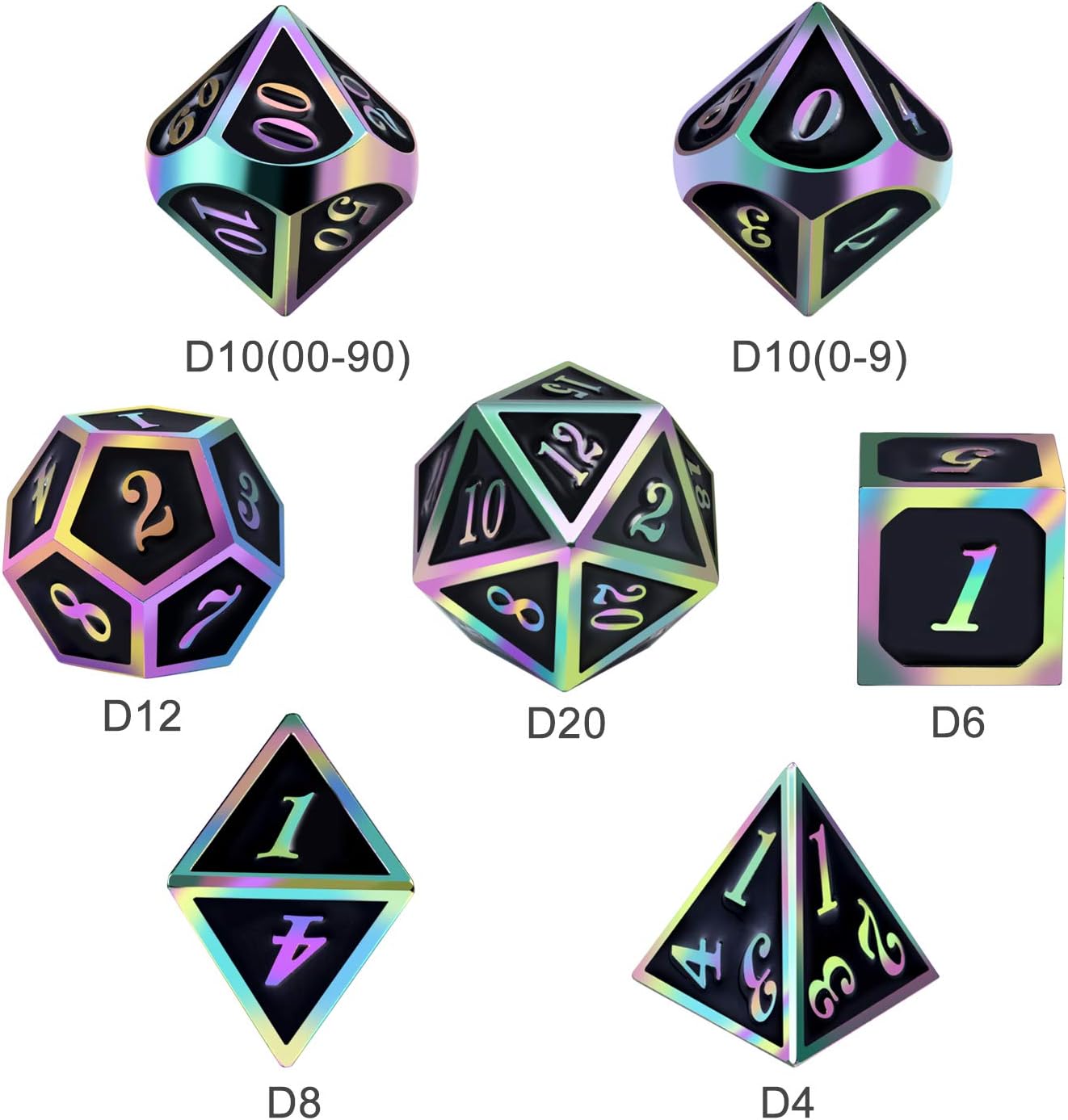 DNDND Rainbow Edge 7 Pieces Metal Dice Set DND Polyhedarl Heavy D&D Dice Set with Metal Tin for Dungeons and Dragons and Role Playing Game