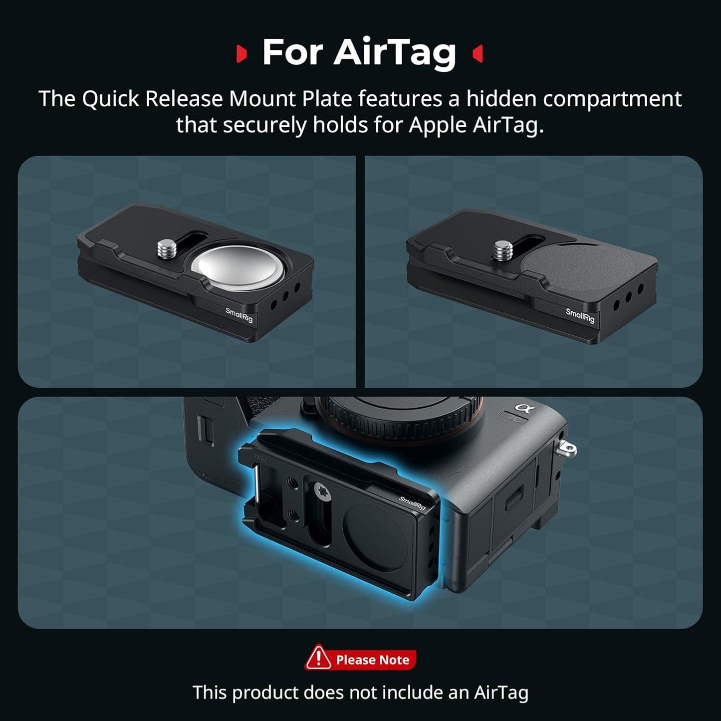 SmallRig Mount Plate for AirTag, Quick Release Camera Mount Baseplate for Arca-Type, Built-in EVA Pad, 1/4"-20 Screws, for Sony A7 III/ A7 IV/ A7C II/ A7C R/A6700 /A6400 /FX30 /FX3 /ZV-E10 II- MD5423