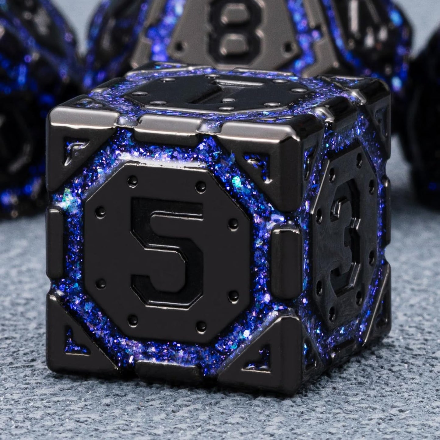 DND Metal Dice Set, Polyhedral Dice Set for RPG D&D Dice with Cracks Dungeons and Dragons Dice Set for RPG TTRPG D&D Die with Gift Case(Black Nickel Purple)