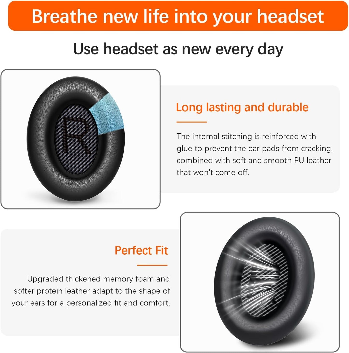 Replacement Ear Pads for Bose QC45/35/25/15/QC2/Ae2/Ae2W/Sound Link/Sound True Headphones,Softer Leather,Noise Isolation Memory Foam,Added Thickness,Durability,Quiet Comfort (Black, a Pair)