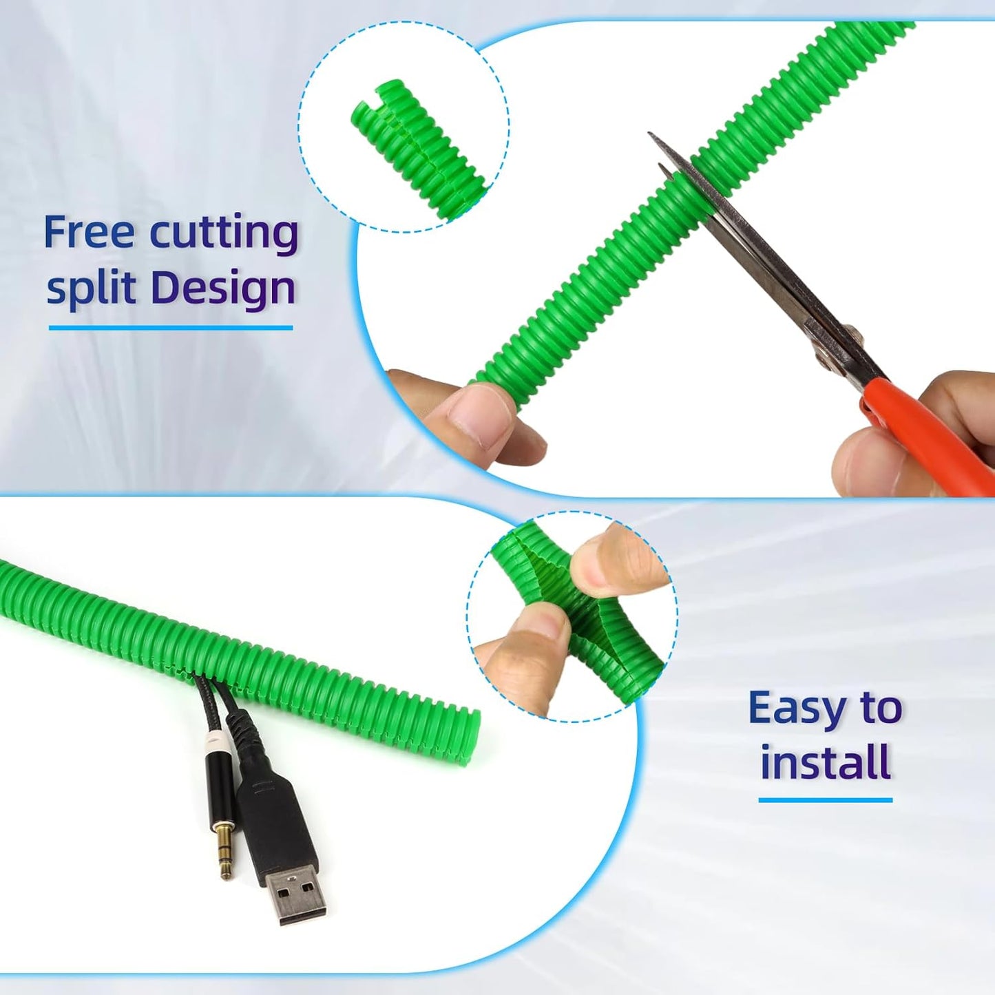 Split Wire Loom Tubing,10,25ft Cord Protectors from Pets No Chew, Flexible Wire Covers Cord Protectors, Protective Split Cable Sleeve for Automotive Home Industrial Wires(Green, 0.98inch-25ft)