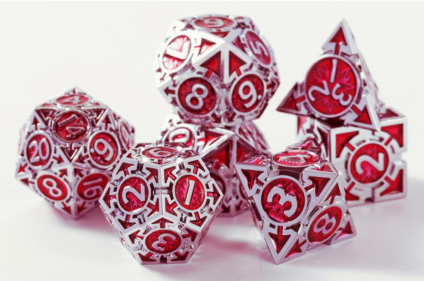 RULE DND Dice - Metal Polyhedral Set, Large Role Playing, Red Weighted Metallic, MTG RPG Dice with Gift Box