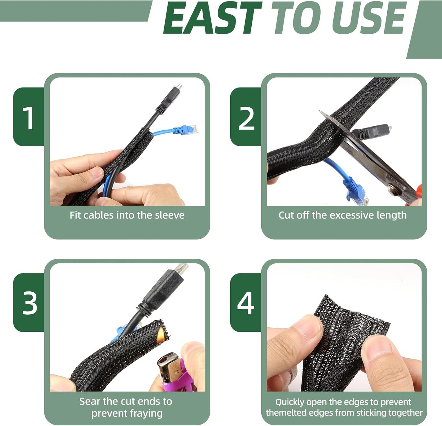 Split Wire Loom Tubing, Cable Protector Sleeve, Braided Cable Management for TV/Computer/Home Theater/Engine Bay, Cord Protectors from Pets No Chew (Black, 1.26"-10ft)