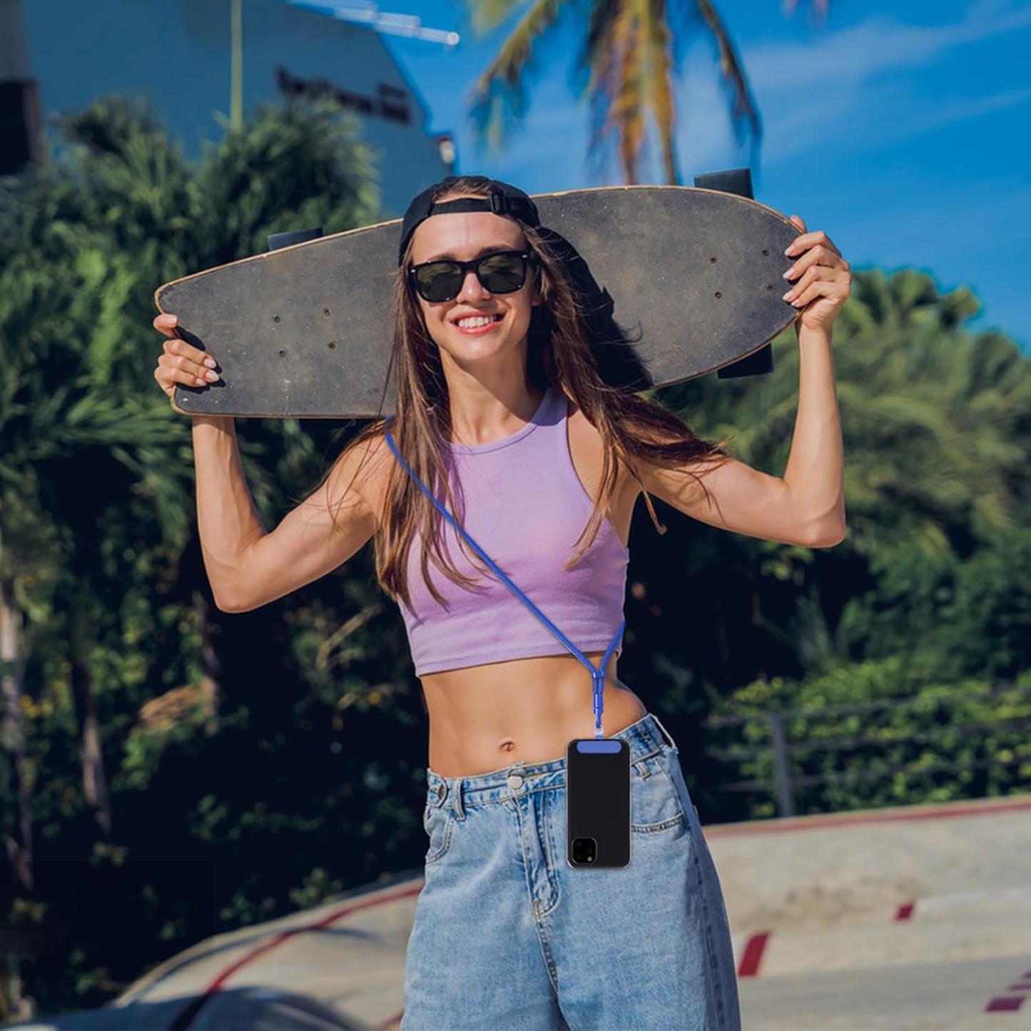 3 Pack Phone Lanyard,1×Phone crossbody strap,1×Phone Neck Strap,1×Wrist Strap,3×Tether Tabs,Universal Cell Phone Multifuctional Patch Polyester Lanyards(Blue)