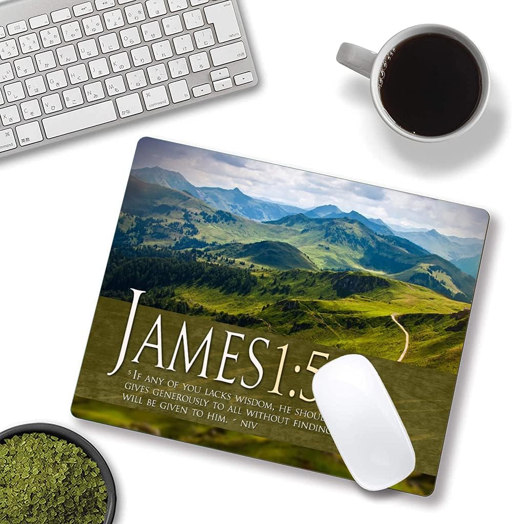 Mouse Pad, Mountains Mouse Pad Custom Design, Square Waterproof Mouse Pad Non-Slip Rubber Base MousePads for Office Laptop, 9.5"x7.9"x0.12" Inch（Bible Verse）