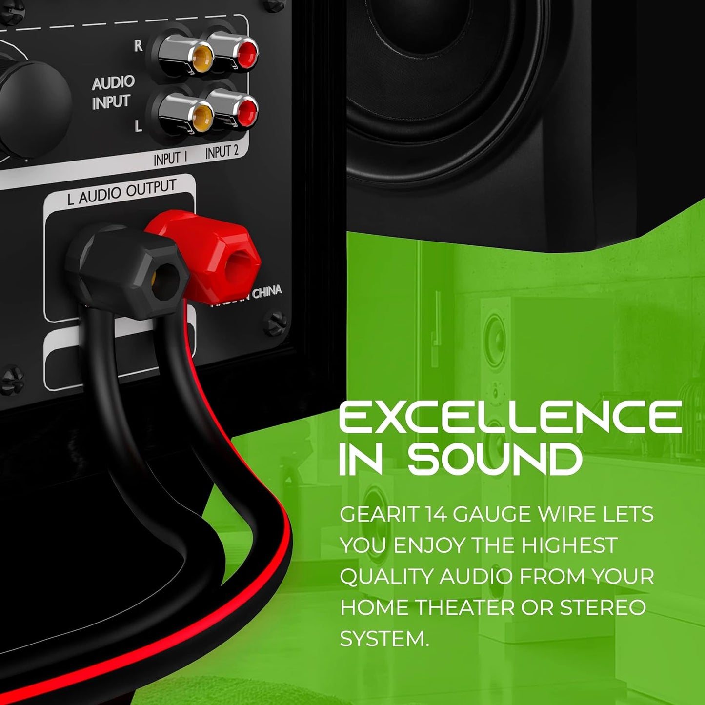 GearIT 14 Gauge Speaker Wire (100 Feet /30.48 Meters) with Banana Plugs (6 Pairs, 12 Pieces) Pro Series 14 AWG Speaker Cable - Black