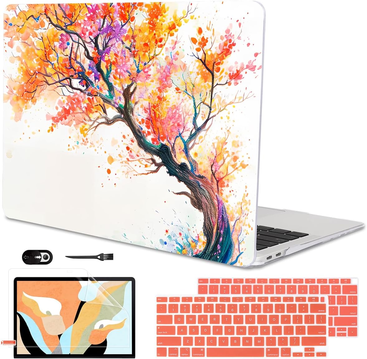 Compatible with MacBook Air 13 inch Case M1 A2337 A2179 A1932 2021 2020 2019 2018 Release with Retina Display & Touch ID, Crystal Pattern Plastic Hard Shell Case Cover, Phoenix Tree Flowers