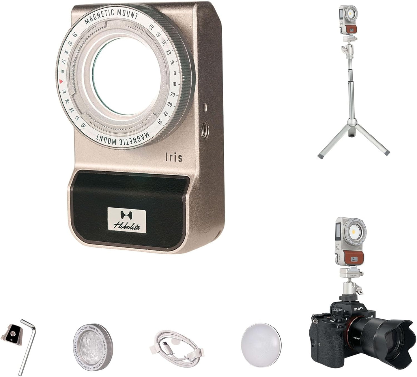 Harlowe Iris Content Creator Lighting Kit Portable 5W Bi-Color Camera Light 2700K-6500K Dimmable CRI/TLCI 96+, IP54, App Control LED Light for Photography and Video Recording, Standard Kit, Black