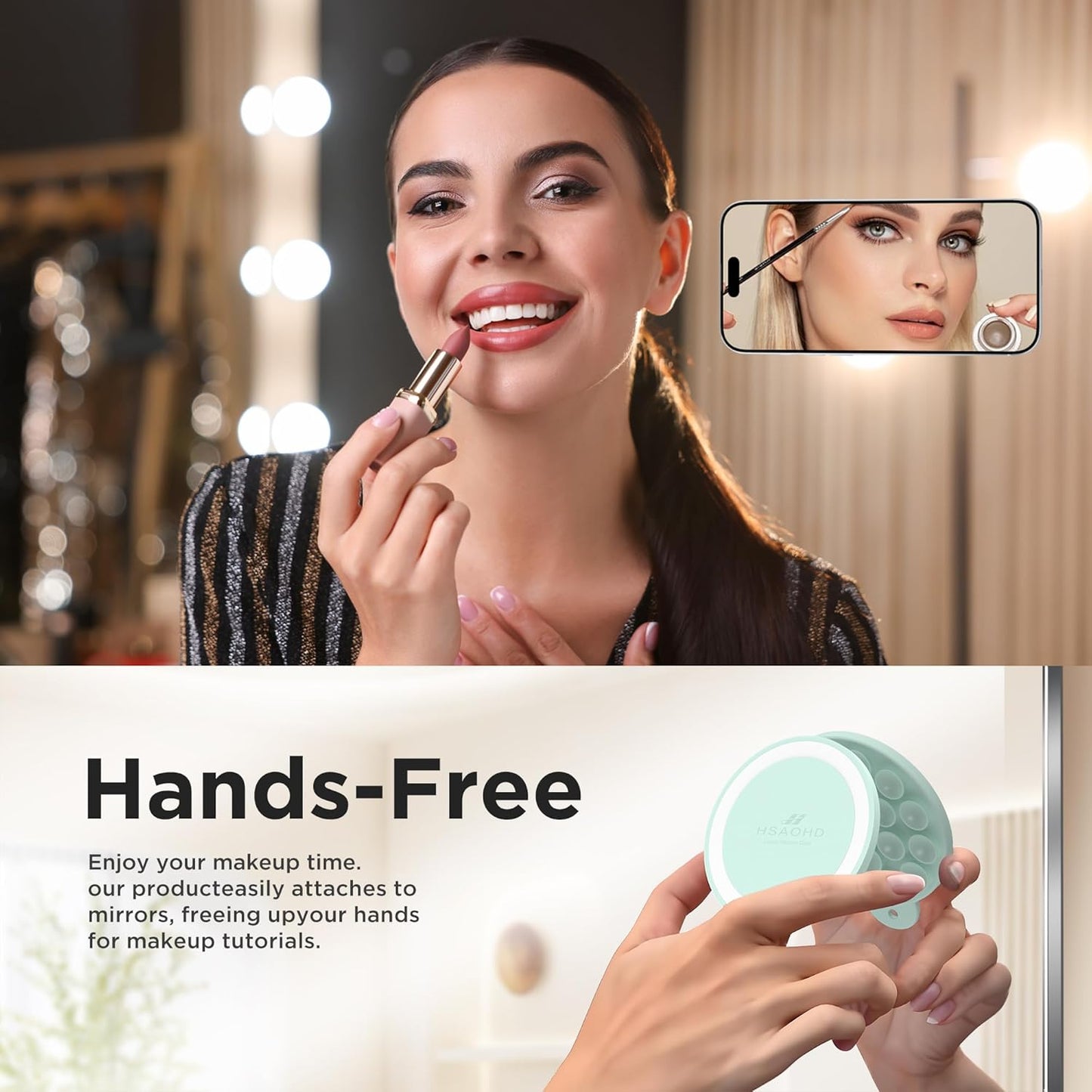 Magnetic Suction Cup Phone Mount for MagSafe Case, Silicone Hands-Free Phone Grip Holder for iPhone and Android, Mirror Shower Phone Stand for Makeup FaceTime Gym Kitchen Bathroom, Mint Green