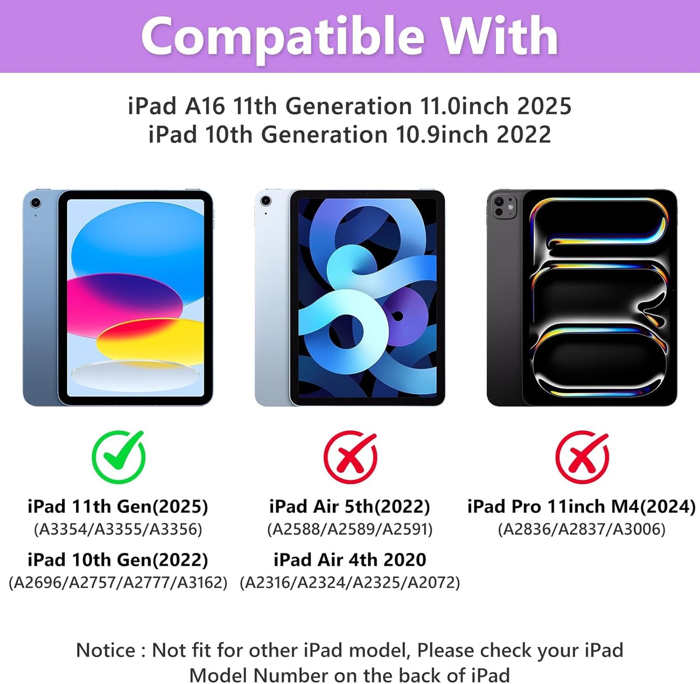 TaIYanG Touchpad for iPad A16 11th/10th Generation Case with Keyboard, 7 Color Backlit 360 Rotation Cover with Pencil Holder,Detachable Keyboard for iPad 11 inch 2025/10th Gen 10.9'' 2022 (Purple)