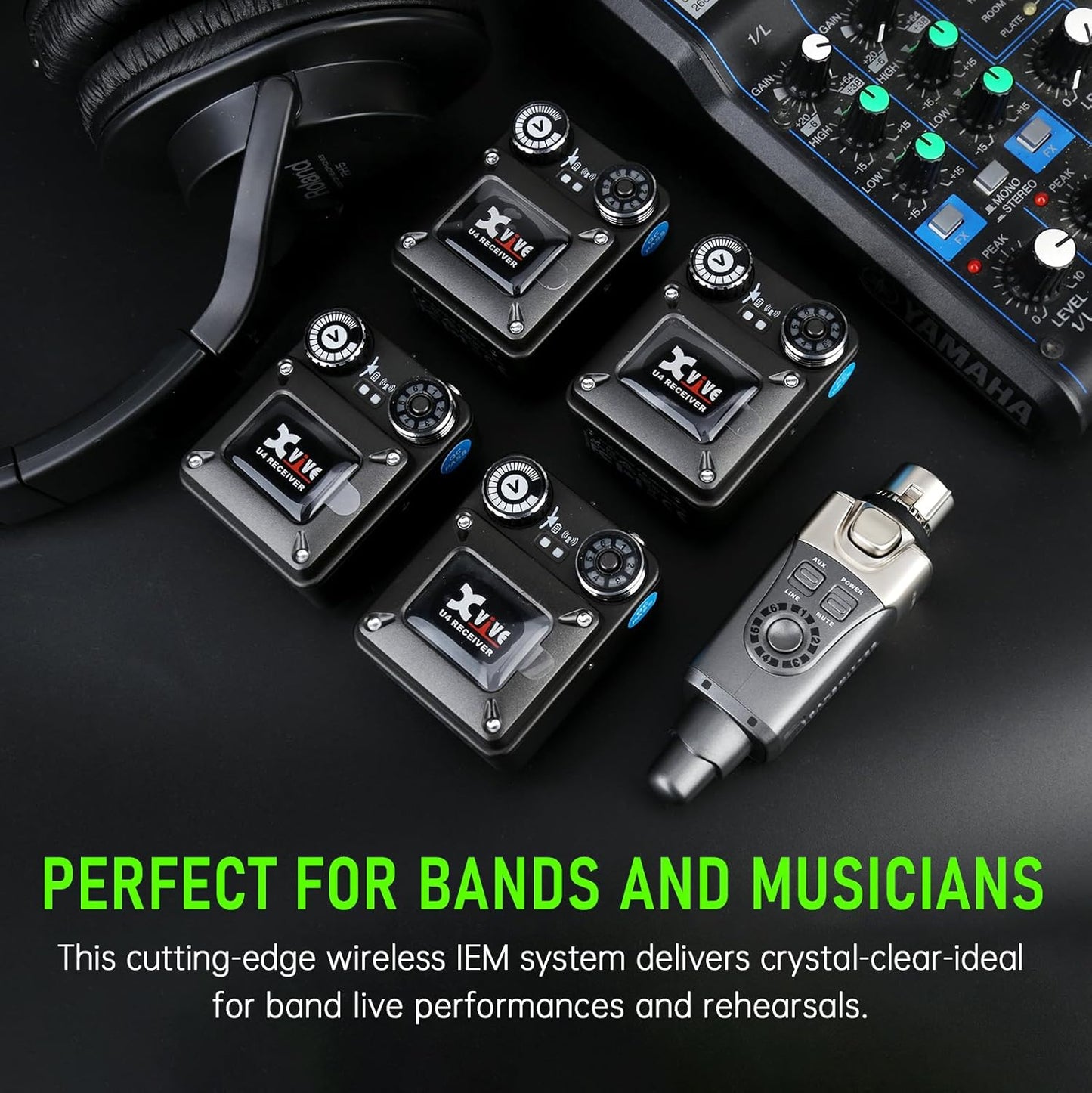 Xvive U4R4 Wireless in-Ear Monitor System Professional IEM System,1 Transmitter and 4 Beltpack Receiver for Studio, Band Rehearsal,Live Performance(U4R4)