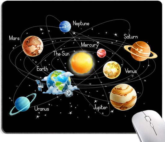Solar System Planets Stars and Milky Way Galaxy Space Gaming Mouse Pad Square Mouse Pad Non-Slip Rubber Base Gaming MousePads for Computers Laptop Office, 9.5"x7.9"x0.12" Inch( 240mm x 200mm x 3mm)