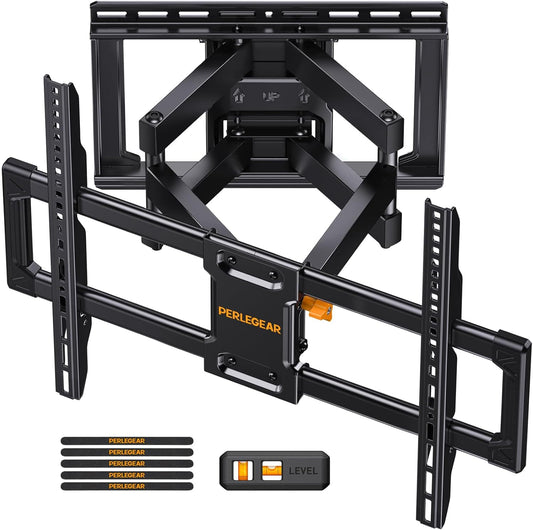 Perlegear UL Listed Full Motion TV Wall Mount for 42-85 inch TVs up to 132 lbs, TV Mount with Dual Articulating Arms, Tool-Free Tilt, Swivel, Extension, Leveling, Max VESA 600x400mm, 16" Studs, PGLF8