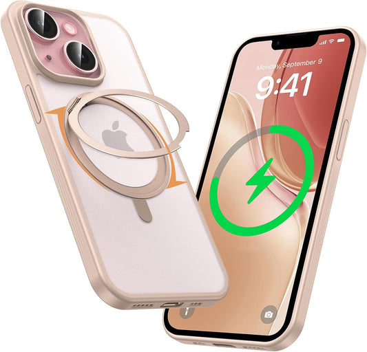 MAGIC JOHN 360° Rotatable Magnetic Invisible Stand for iPhone 14/iPhone 13 Case [Anti-Slip Grip] [Compatible with MagSafe] 16FT Shockof for iPhone 14/13 Case with Kickstand, Gold
