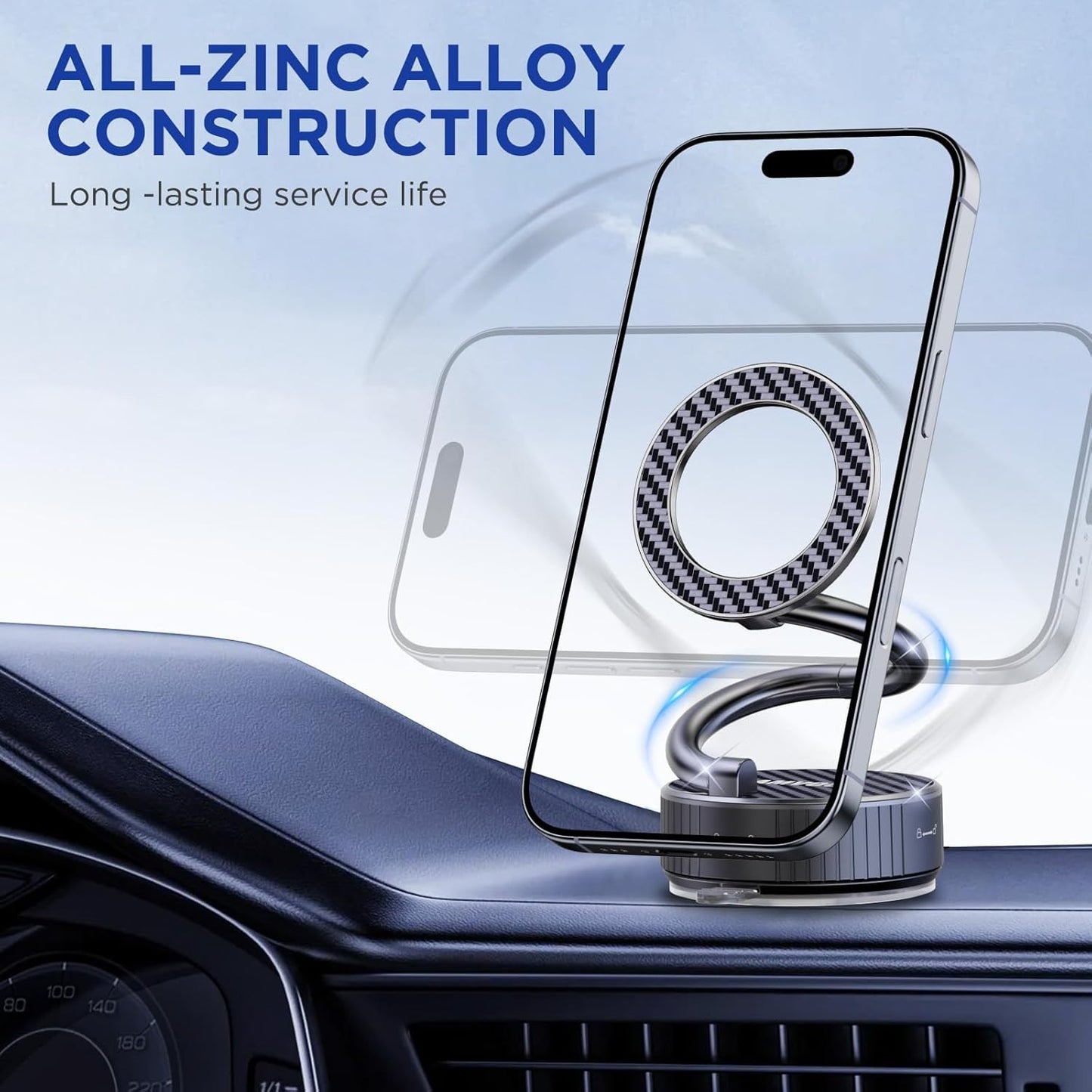 Magsafe Car Mount, Magnetic Phone Older,N55 Super Strong Suction Cup, 360° Adjustable, Portable Foldable Phone Holder for Your Car