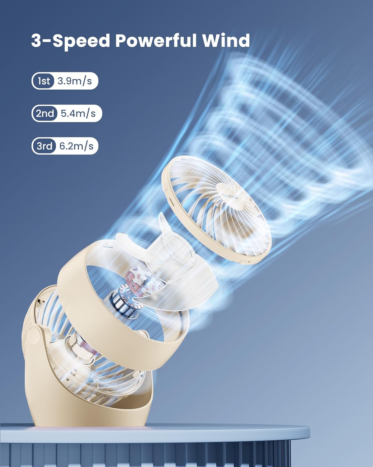 Gaiatop Desk Fan, 5-Inch Portable Electric Table Desktop Air Circulator Fans, Small but Powerful with 3 Speed 360° Adjustable Tilt for Cooling Home Dorm Office Bedroom Bathroom Kitchen, Beige