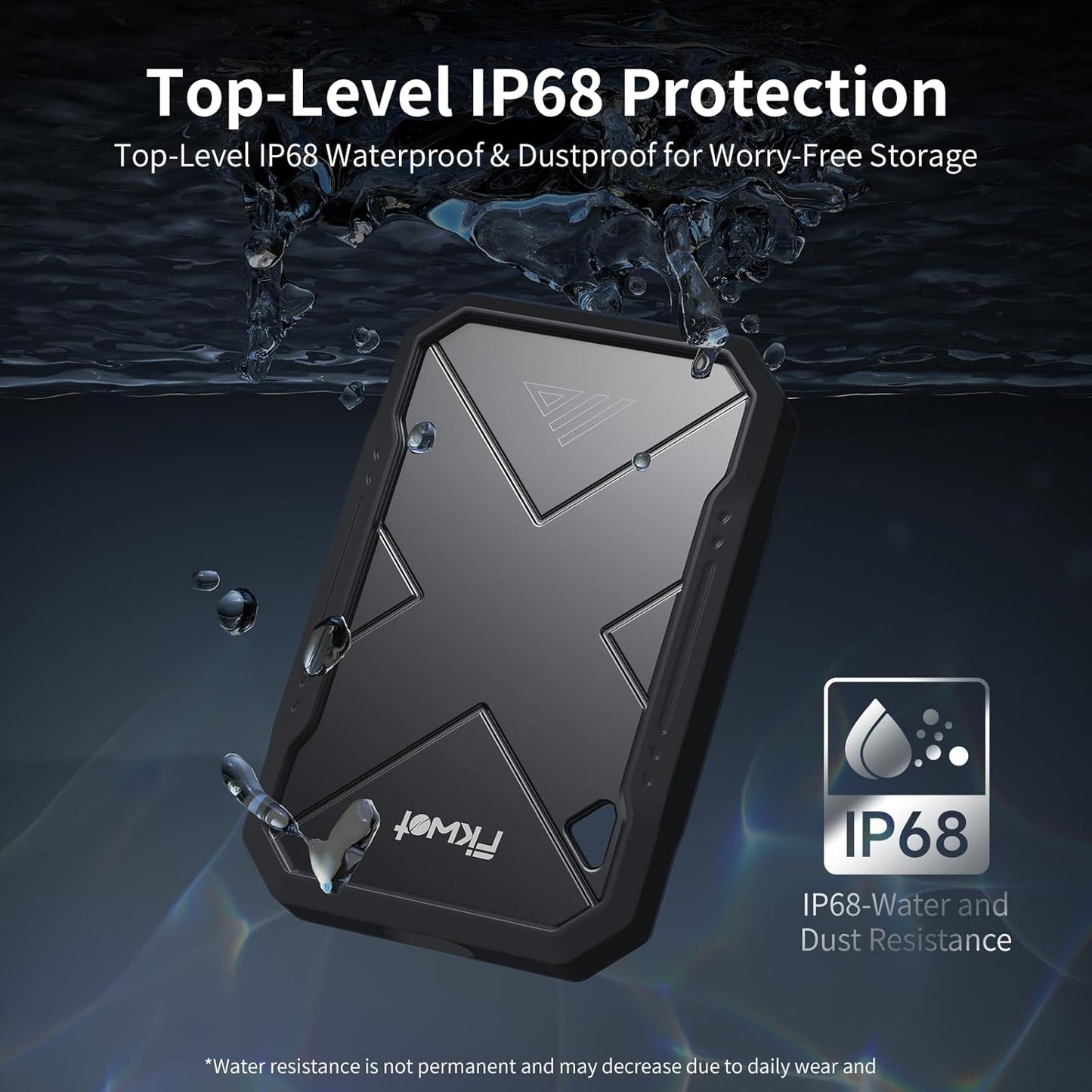 500GB Portable SSD, Up to 2050MB/s, USB 3.2 Gen2 USB-C, IP68 Water & Dust Resistant, Shockproof, External Solid State Drive for Smart TV, Cameras, iPhone 16/15, Windows, Mac and Other Devices (FP90)