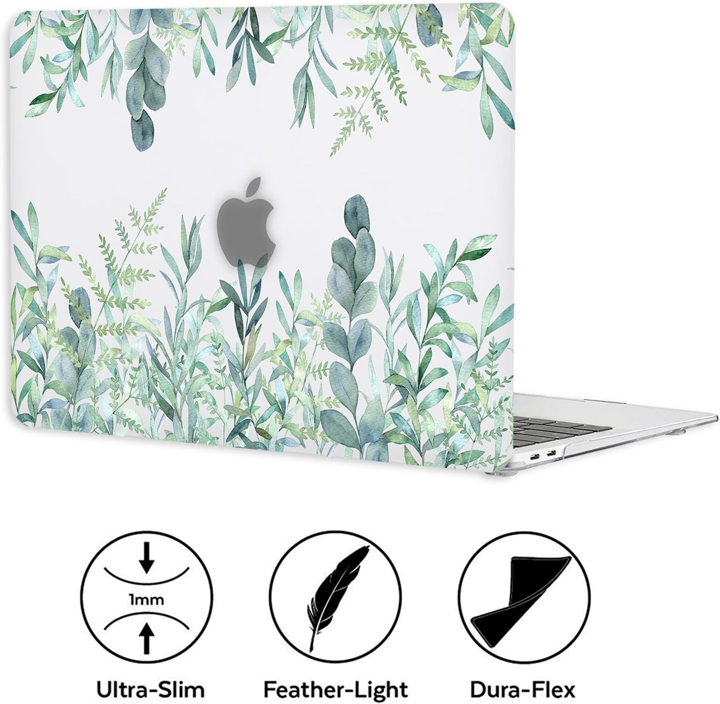 Case for MacBook Pro 13 inch M2 M1 A2338 A2289 A2251 A2159 A1989 A1706 2023-2016 Release with Touch ID, 6 in 1 Matte Clear Shell&Keyboard Cover&Screen Protector&Webcam Cover, Green Plants