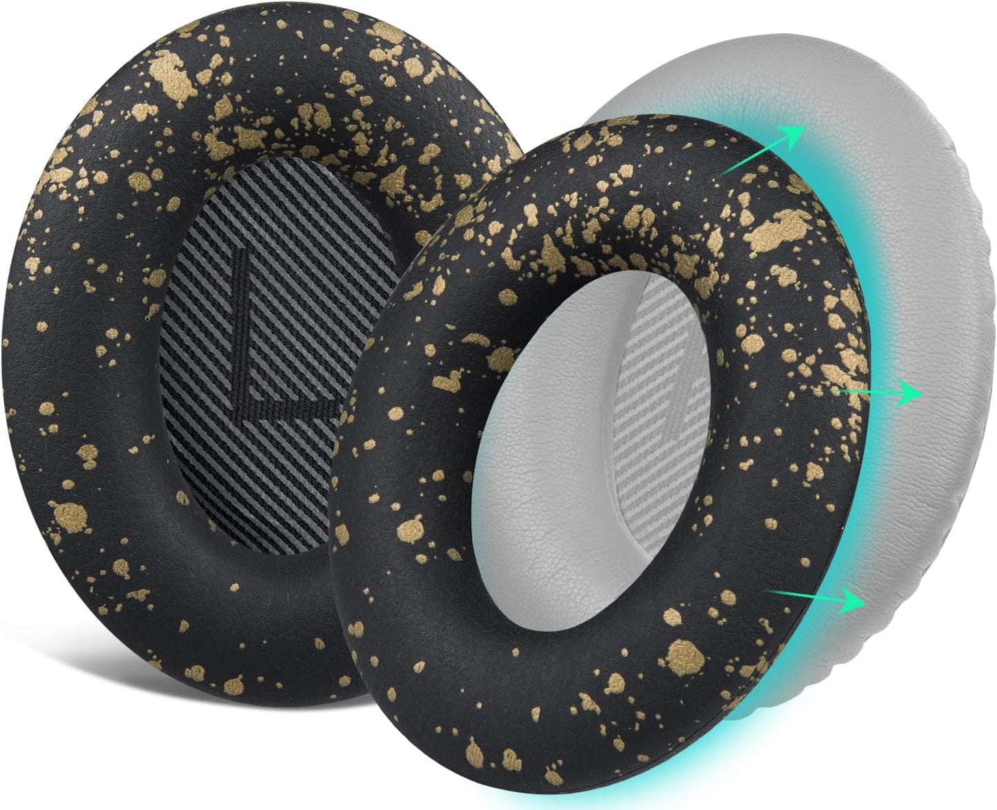 SOULWIT Silicone Ear Pads Cover Protector for Bose QuietComfort QC15 QC25 QC2 QC35 QC45/Ae2 Ae2i Ae2w/SoundTrue & SoundLink AE Headphones Cushions, Sweatproof, Easily Washable - Black Gold