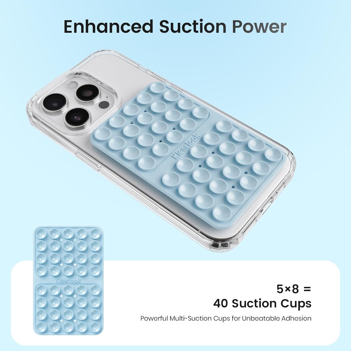 Silicone Suction Cup Phone Case Mount Double Sided, Silicon Sticky Phone Grip with Higher Suction Power for Cell Phone, Hands-Free Phone Accessories Holder for Selfies and Videos, Baby Blue