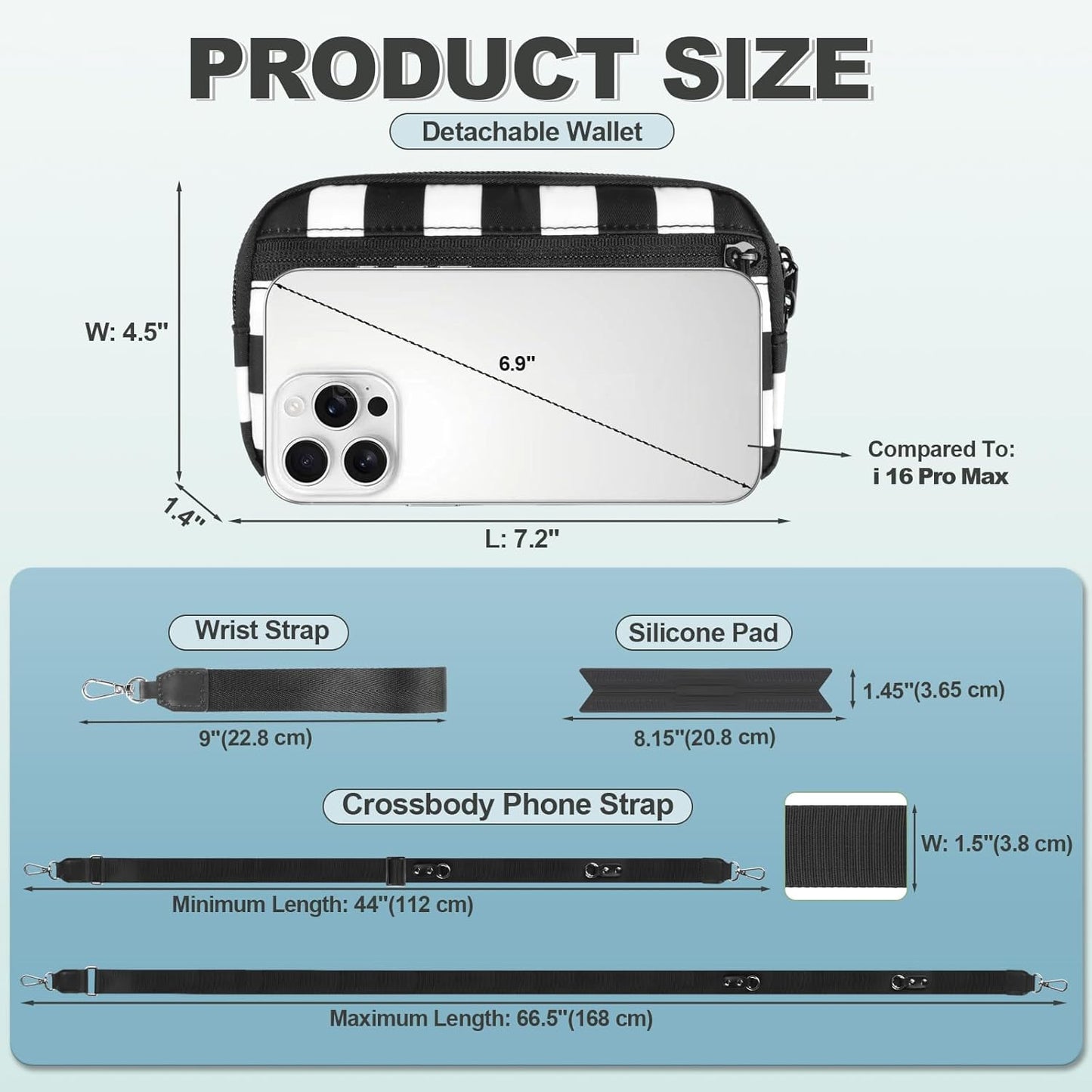 Clip and Go Strap for Phone with Wallet Crossbody, Adjustable Phone Lanyard with Detachable RFID Wristlet Wallet, Phone Strap with Phone Tabs for All Phones, Black Checkered (L)