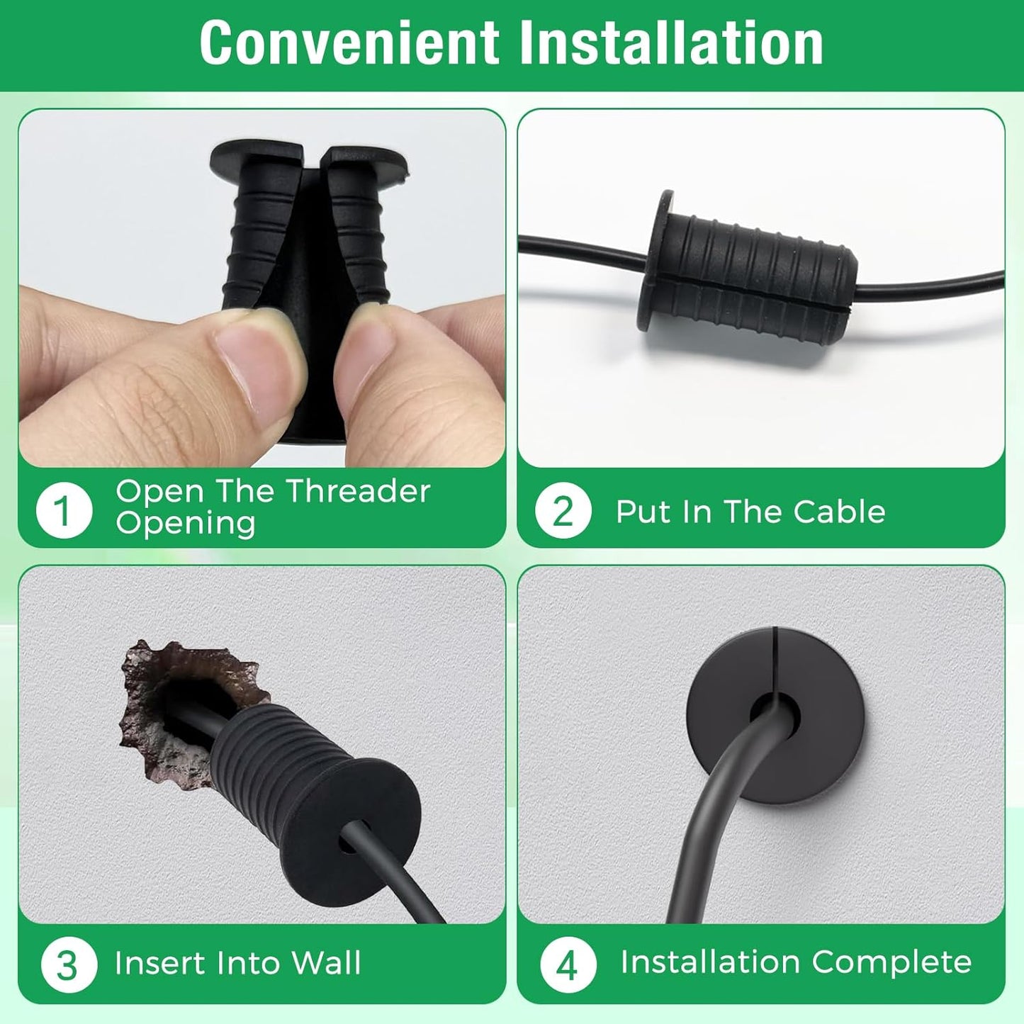 6pc Starlink Cable Grommet 3/4" Silicone Anti-Slip Wall Hole Pass Through Split Cable Bushings for TV Wire Ethernet Cord, Starlink Cable Routing Kit Accessories,38mm/1.5"Ht, Black