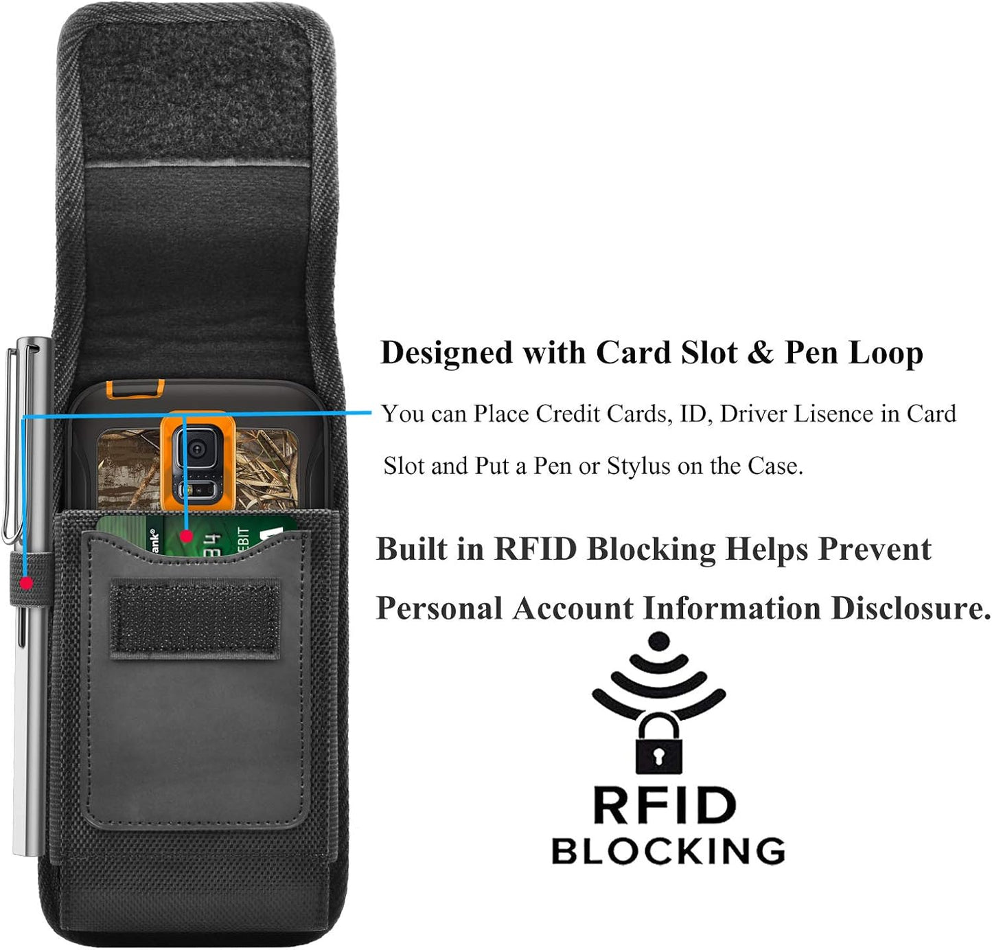 Njjex Phone Holster for Motorola Moto G 5G 2025 G Stylus 2023 G Power 5G 2024 G Play G Pure G Fast Edge 2025 Edge 60 50 G86 G84 G54 G72 Z4 Nylon Cell Phone Belt Clip Holster Holder Pouch Carrying Case