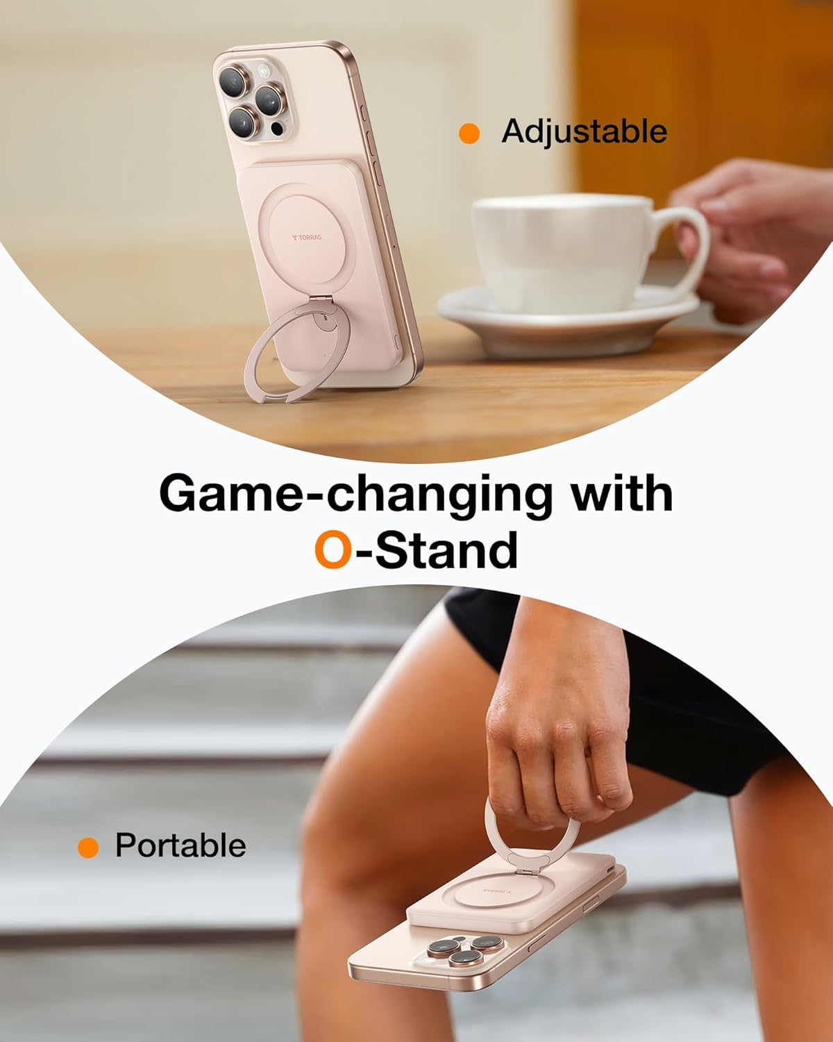 TORRAS 0.45" Slim Magnetic Portable Charger Power Bank for iPhone 5000 mAh 22.5W PD Fast Charging Wireless Battery Pack O Stand Compatible with Magsafe, i Phone 16 Pro Max, Pro,15,14,13,12, Rose Gold