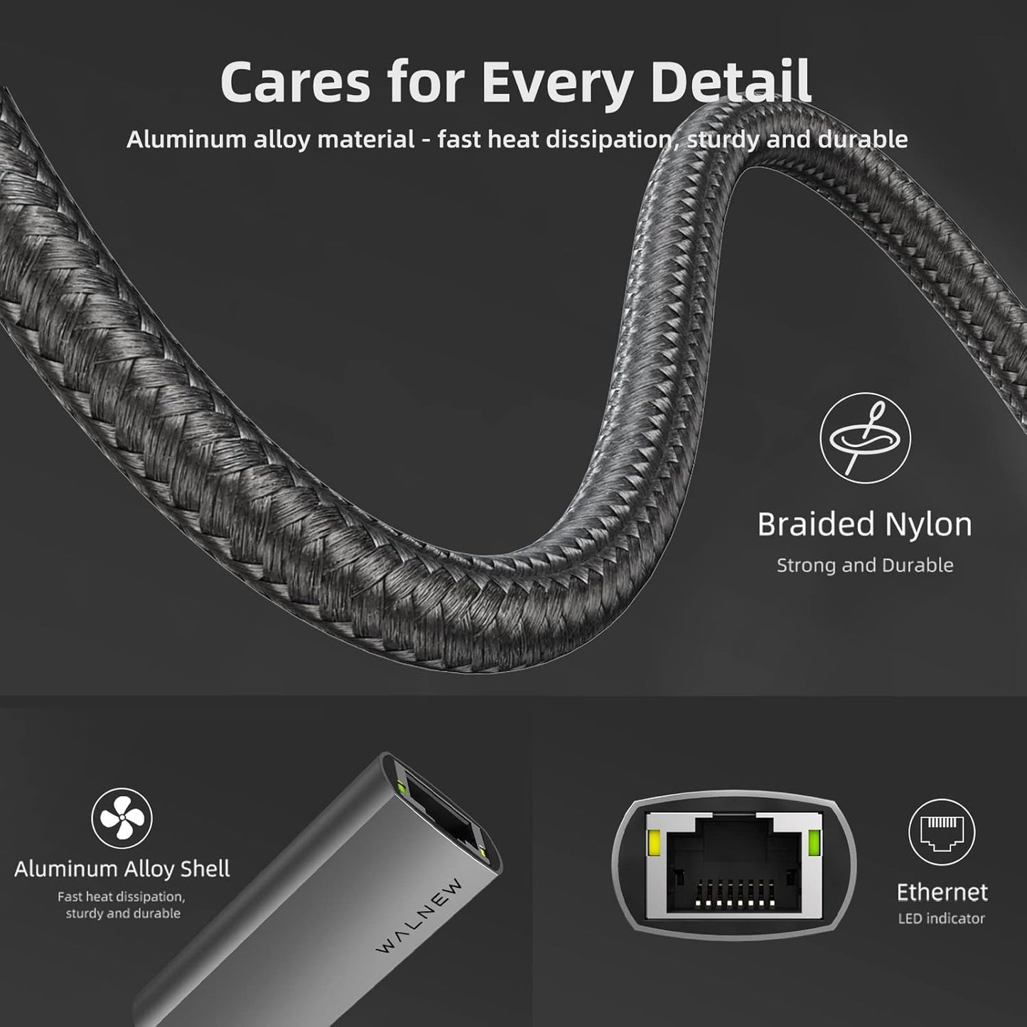 USB-C to Ethernet Adapter, WALNEW USBC to RJ45 LAN Adapter, Gigabit Cat Network Cable Converter to Type C Thunderbolt 3 for Mac,MacBook Pro/Air,Samsung Galaxy Tab (Ethernet Port, 2-Pack USB-C)