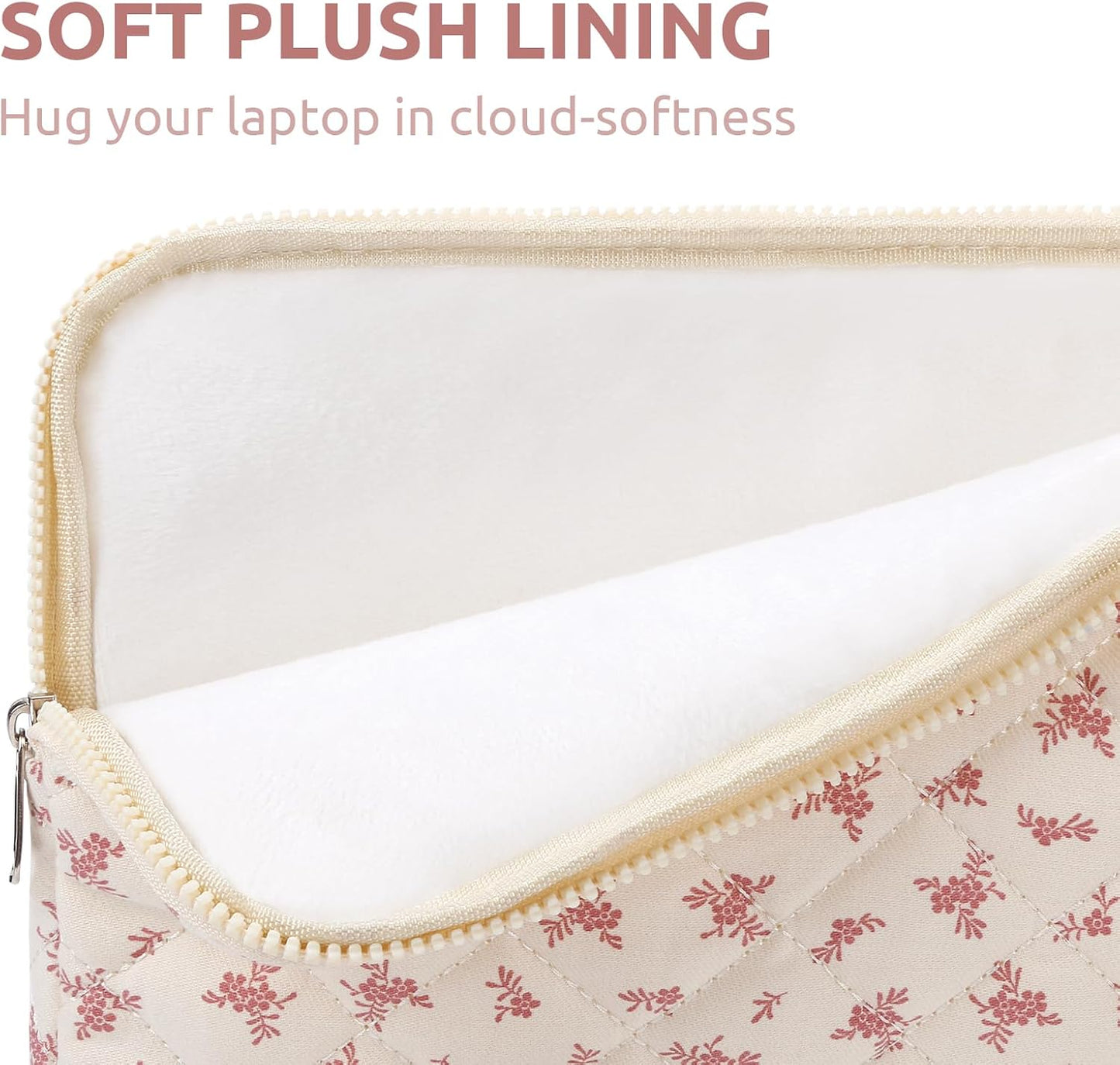 Puffy Laptop Sleeve 13-15.6 Inch Cute Quilted Laptop Protective Case Padded Floral Computer Sleeve for MacBook (A-Pink, 13 Inch)