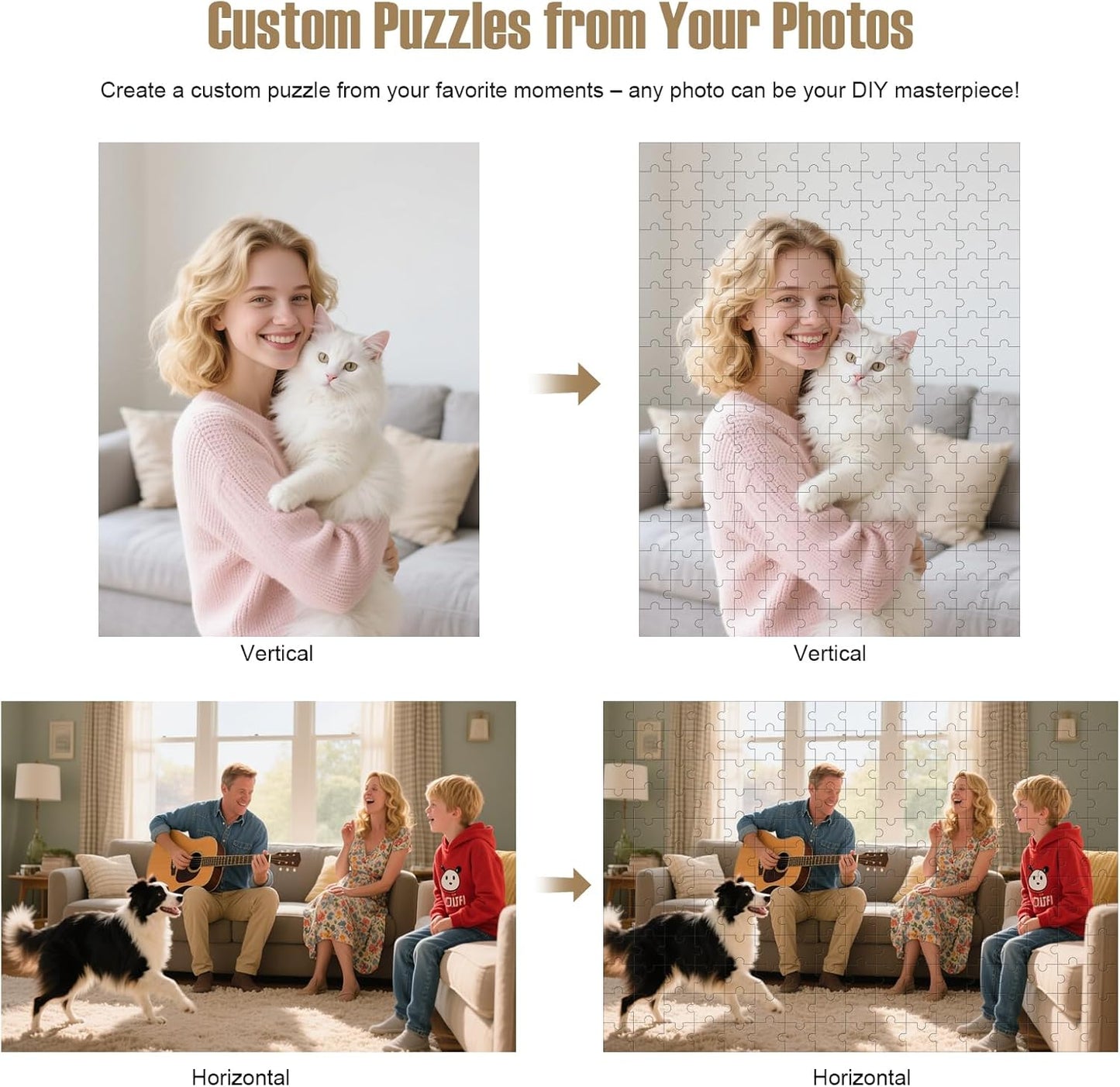 Custom Photo Puzzle – Personalized Jigsaw Puzzle from Your Photos in 200/300/500/1000/1500 Pieces – Custom Puzzle Gift for Families, Pets, Weddings, Anniversaries, Adults and Couples(200-horizontal)