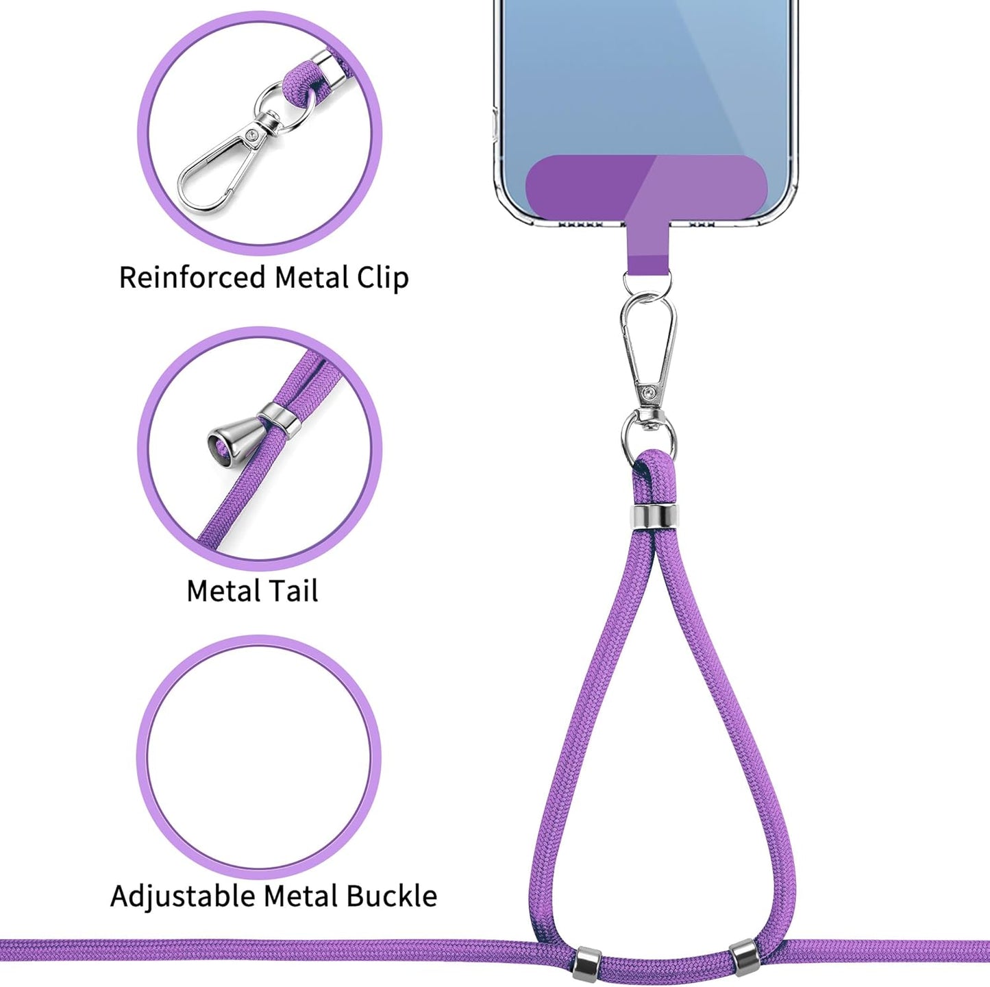 CACOE Phone Lanyard 2 Pcs-1 Pcs Adjustable Neck Strap, 1 Pcs Wrist Strap, 2 Pcs Pads, Universal Crossbody Multifuctional Cell Phone Lanyards Compatible with Most Smartphones(Dark Purple)