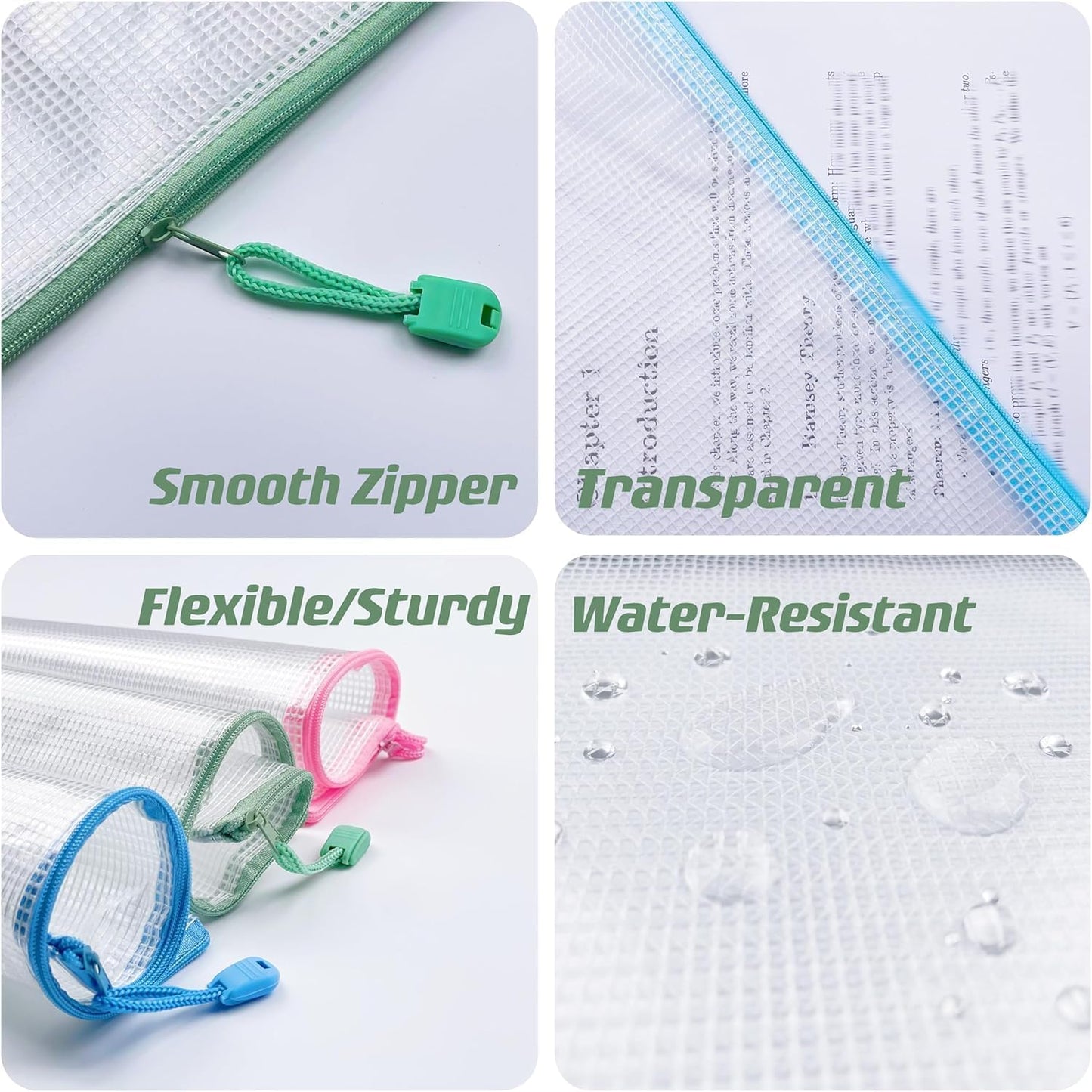 Mesh Zipper Pouch Bags, Zipper Bags for Organizing Storage, Waterproof Zipper Pouches, Letter Size, File Bags for School, Toys, Puzzle, Board Games and Office Supplies (Color, 9"x 12")