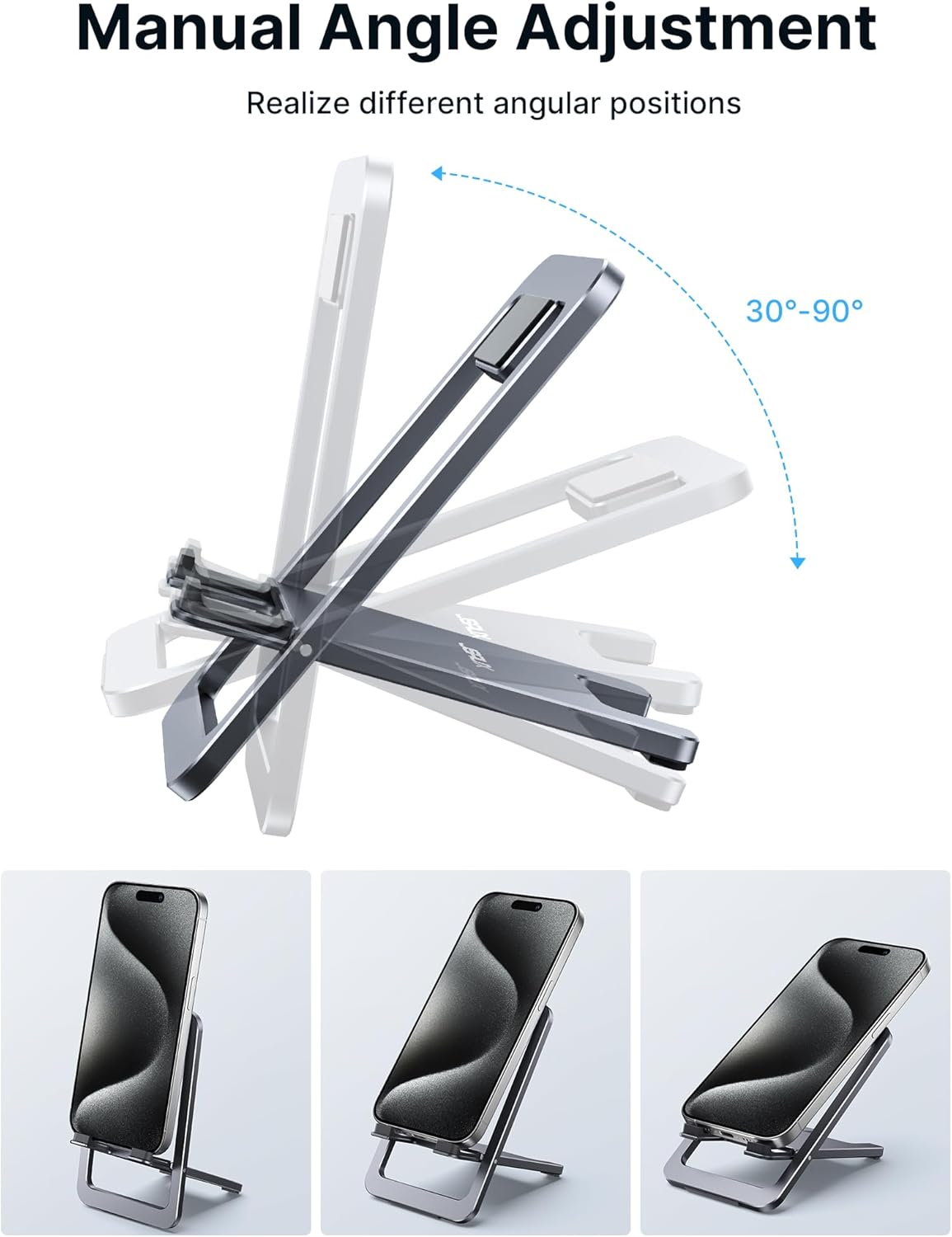 JSAUX Cell Phone Stand, Foldable Aluminum Adjustable Phone Holder for Desk Portable Travel Essentials Office Accessories Compatible with iPhone 16 15 14 13 Pro Max Samsung S24 S23 Ultra Kindle-Gray