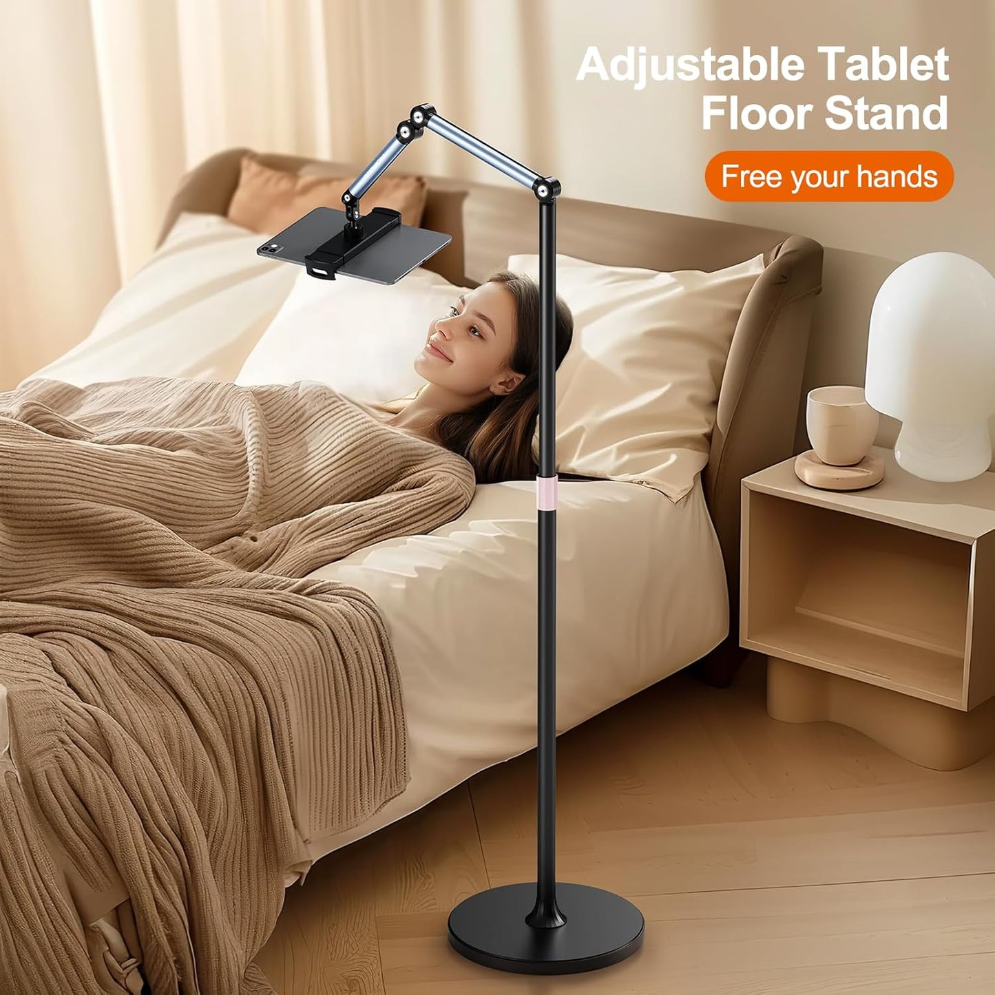 Tablet Floor Stand, Adjustable Tablet Stand, 360° Rotation Tablet Holder, Compatible with iPad, iPhone, Samsung, Google, Kindle Tablet/Phone, (4.5''-12'')