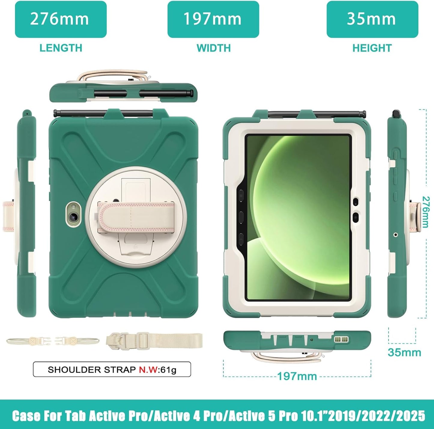 rantice Compatible with Samsung Galaxy TAB Active PRO 10.1 inch/Tab Active4 PRO Case, Heavy Duty Rugged Shockproof Drop Protection Case, Hand Strap&Shoulder Strap for SM-T540/T547/T630/T638 (Green)