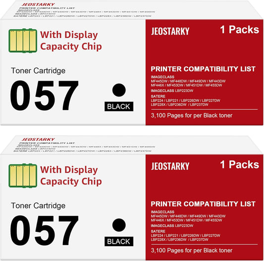 Compatible 057 Toner Cartridge with Display Capacity Chip Replacement for Canon 057 057H CRG-057 Works with Canon imageCLASS MF455dw MF445dw LBP226dw LBP227dw LBP228dw Printer(057 Black x2 )