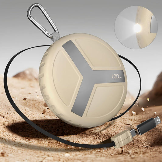 Vivilumens Power Bank Portable Charger 10,000mAh Retractable 25.5 in Built-in Cable Fast Charging Battery Pack USB-C for iPhones Galaxy Laptop with Flashlight&Carabiner for Camping Backpacking Travel