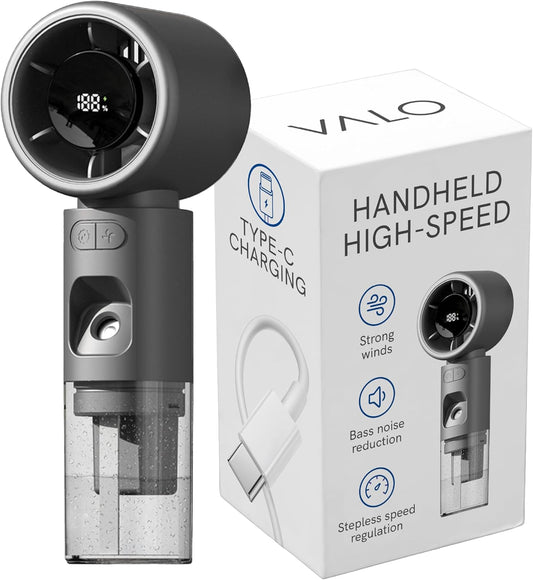 Valo Portable Rechargeable Fan - Mini Cooling Fan for Travel, USB Desk Personal Fan with 4 Speeds, 50ml Tank for Water Cooling Technology, Quiet Operation, 2,000 mAh Battery - Titanium Gray