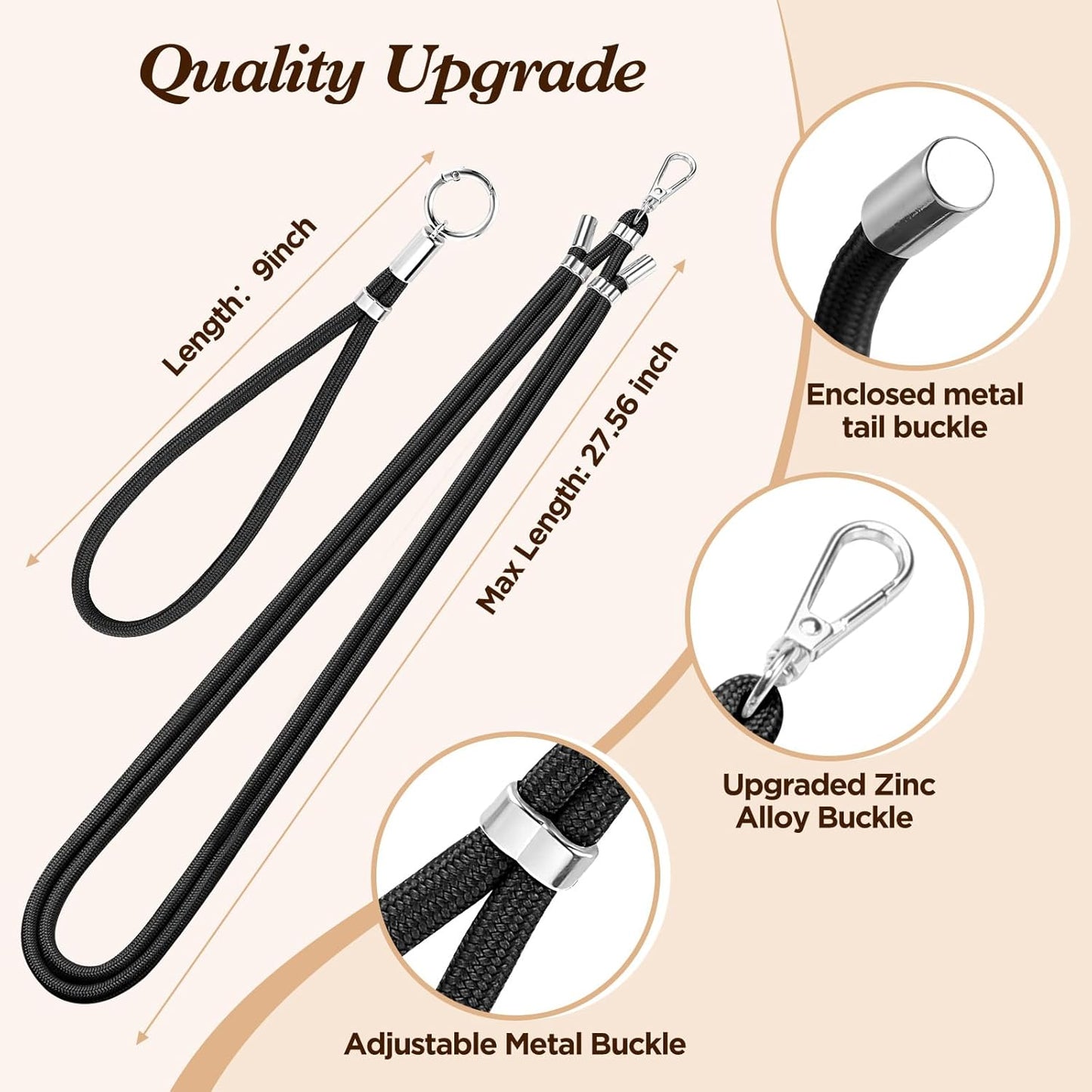 OUTXE Universal Phone Lanyard 2 Packs - 2× Adjustable Neck Strap, 4× Phone Patches- Black