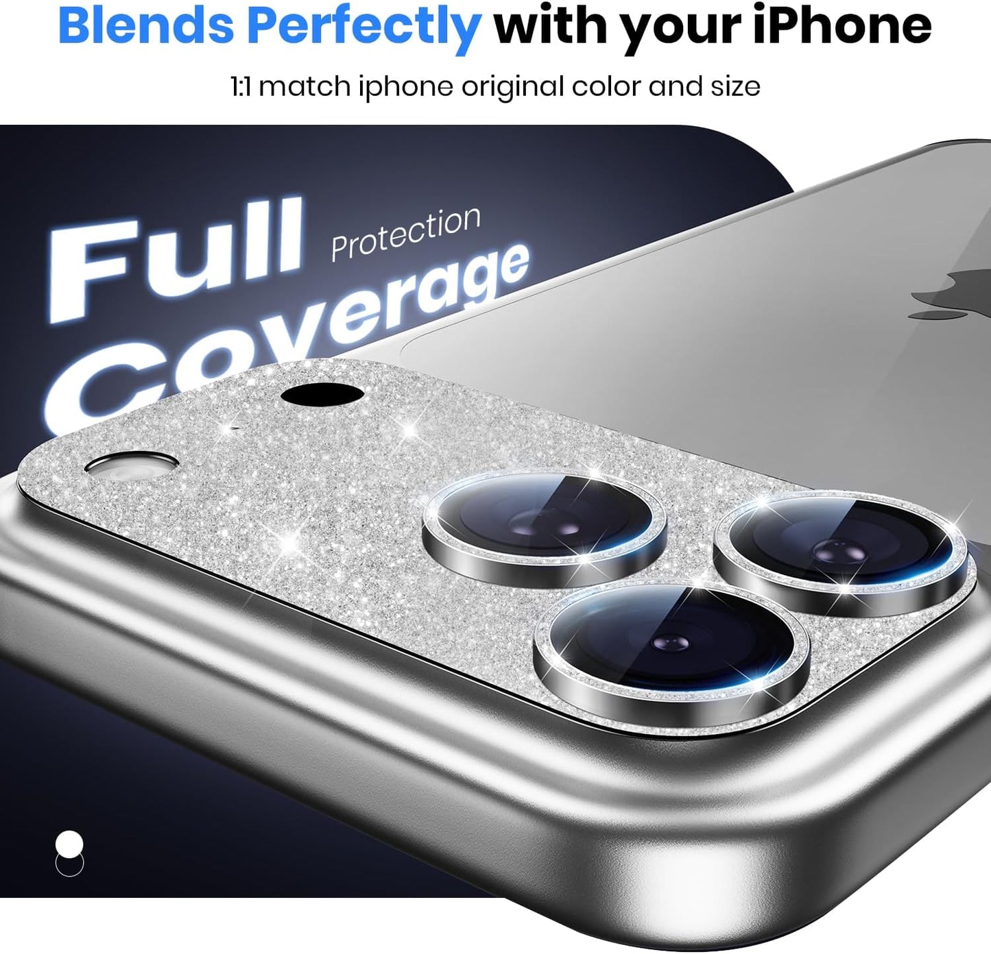 Hoerrye for iPhone 17 Pro Max Camera Lens Protector - [12FT Shatterproof Military Grade] [Strong Adsorption] Metal 9H+ Tempered Glass Camera Screen Full Cover Case Friendly,Glitter Silver