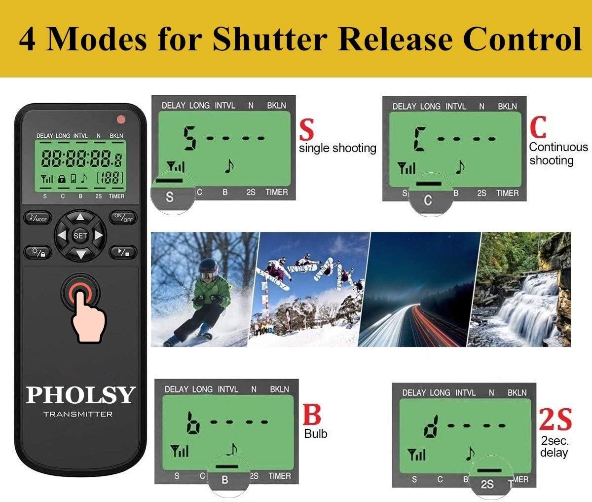 PHOLSY Camera Timer Remote Release Control with Intervalometer HDR for Nikon Z5, Z8, Z9, Z7ii, Z6, Z6ii, D750, D780, D7500, D7200, D5600, D5500, P7700, P7800, P950, D4, D5, D6, D800, D850, D810, D700