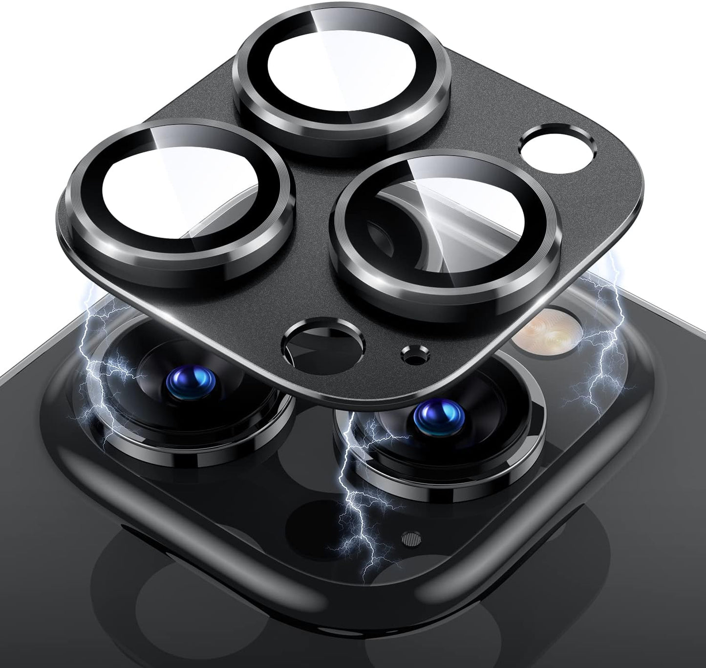 Uyiton for iPhone 14 Pro/iPhone 14 Pro Max Camera Lens Protector, [Drop Protection] 9H Tempered Glass Camera Cover Screen Metal Ring Case Friendly Scratch Resistant Easy to Install - Black