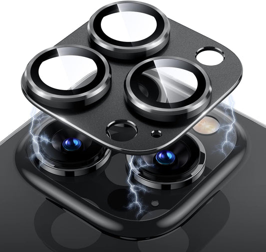 Uyiton for iPhone 14 Pro/iPhone 14 Pro Max Camera Lens Protector, [Drop Protection] 9H Tempered Glass Camera Cover Screen Metal Ring Case Friendly Scratch Resistant Easy to Install - Black