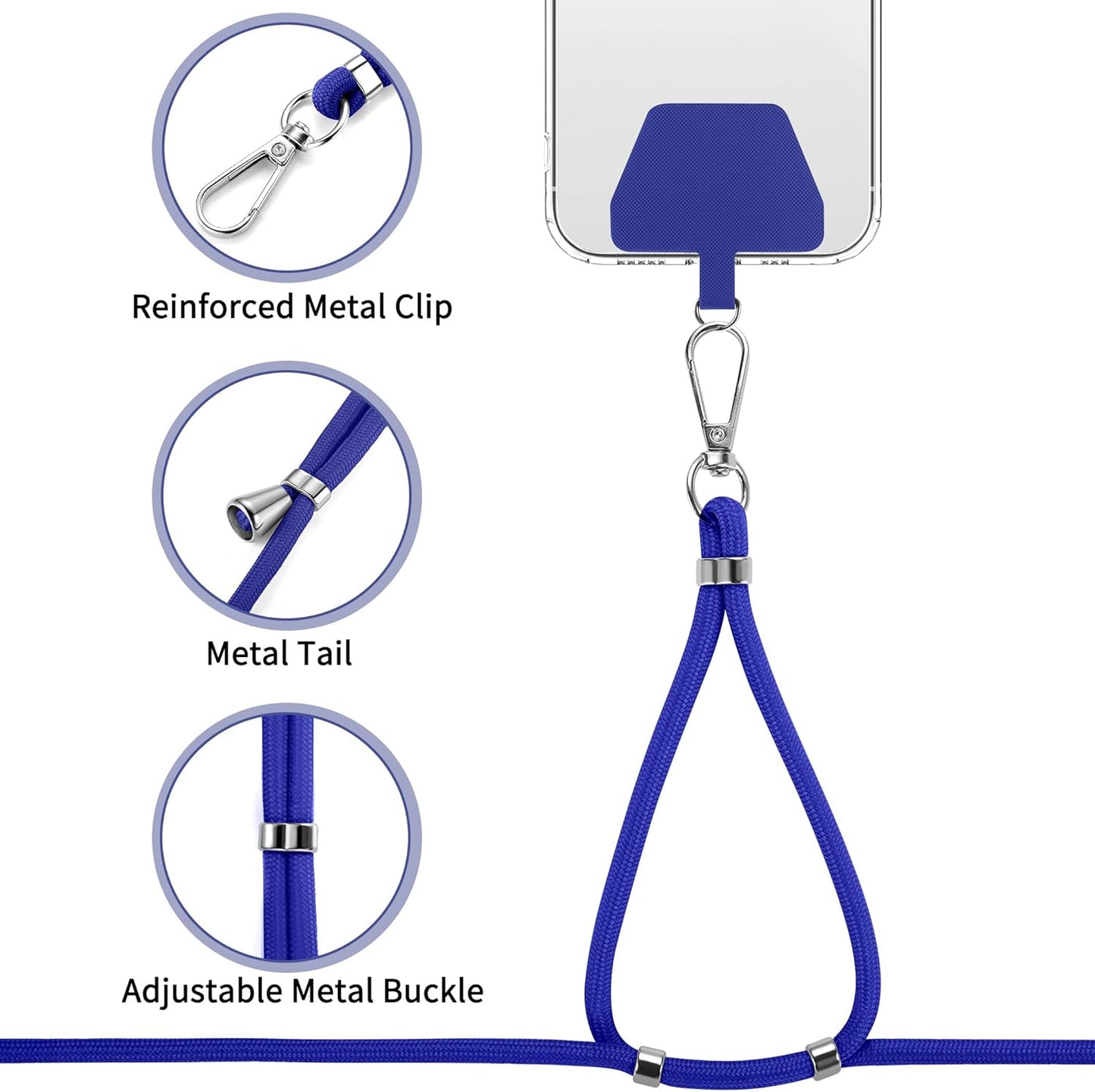 CACOE Phone Lanyard 2 Pcs-2 Pcs Adjustable Neck Strap, 4 Pcs Phone Patches, Universal Crossbody Multifuctional Cell Phone Lanyards Compatible with Most Smartphones(Black+Dark Blue)