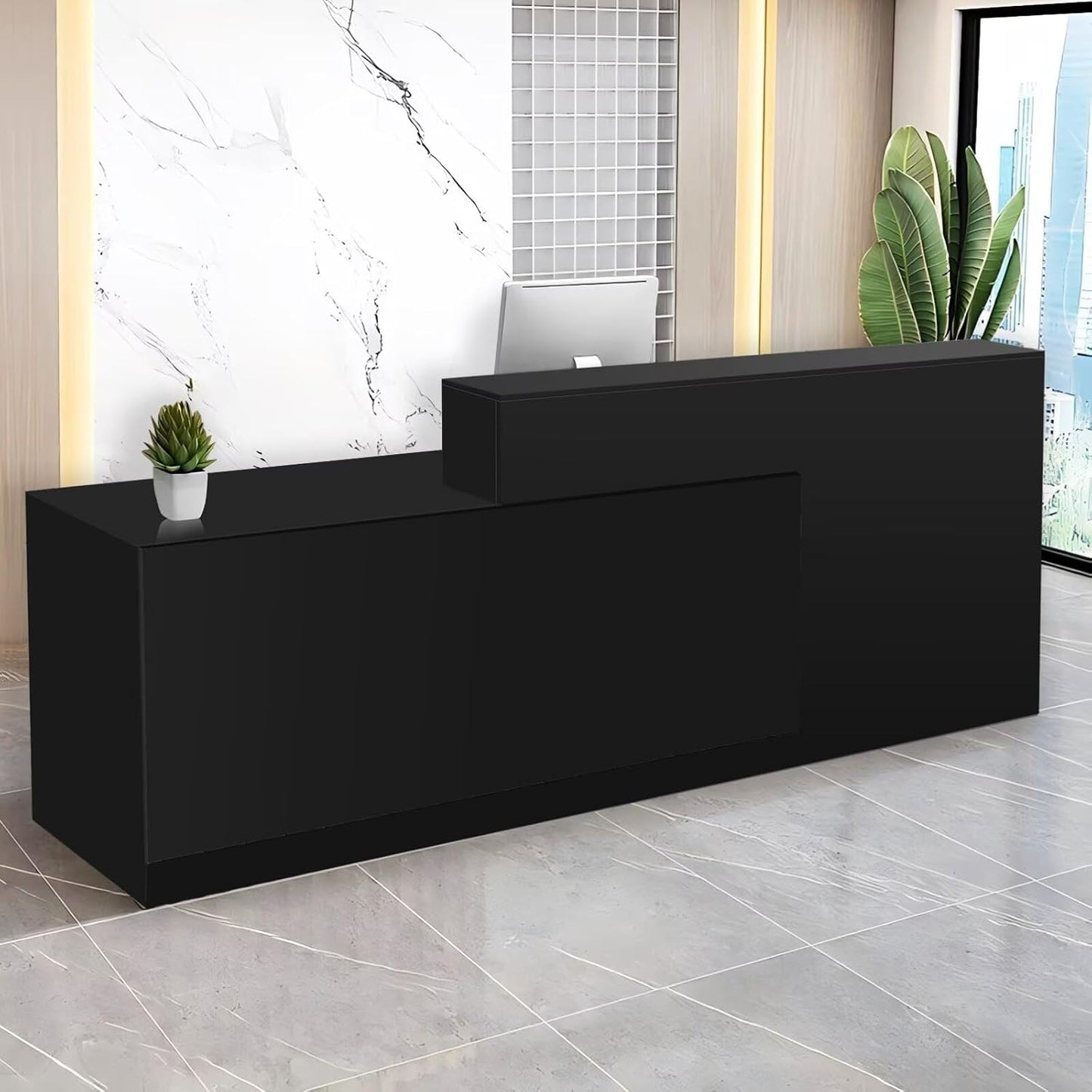 Reception Desk with Counter Modern Checkout Counter with Lockable Drawer Keyboard Tray Receptionist Desk for Office Salon Reception Table J Left 47inch/120cm