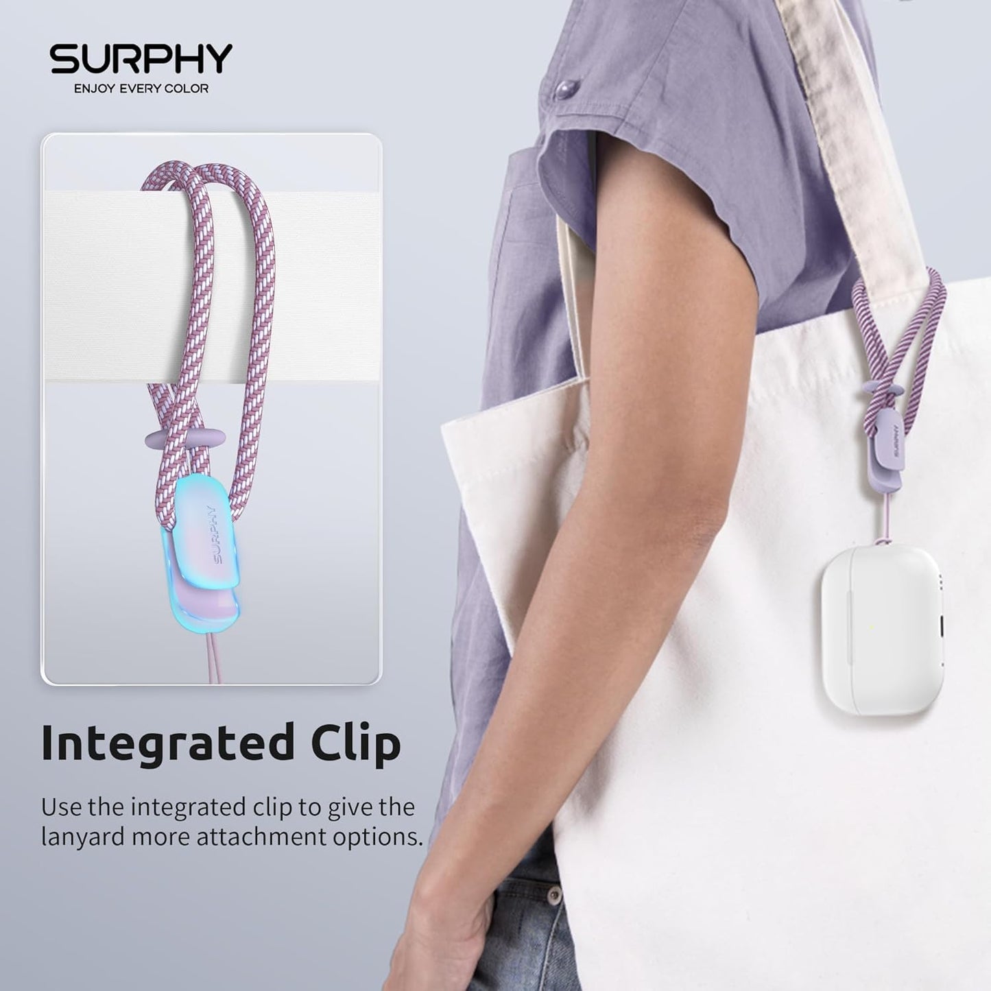 SURPHY 2 Pack Phone Lanyard for Cellphone Case, Phone Wrist Strap for Case, Cellphone Strap with 2-Color Braided, Charm Wrist Lanyard for Women and Men, Lilac & Gray