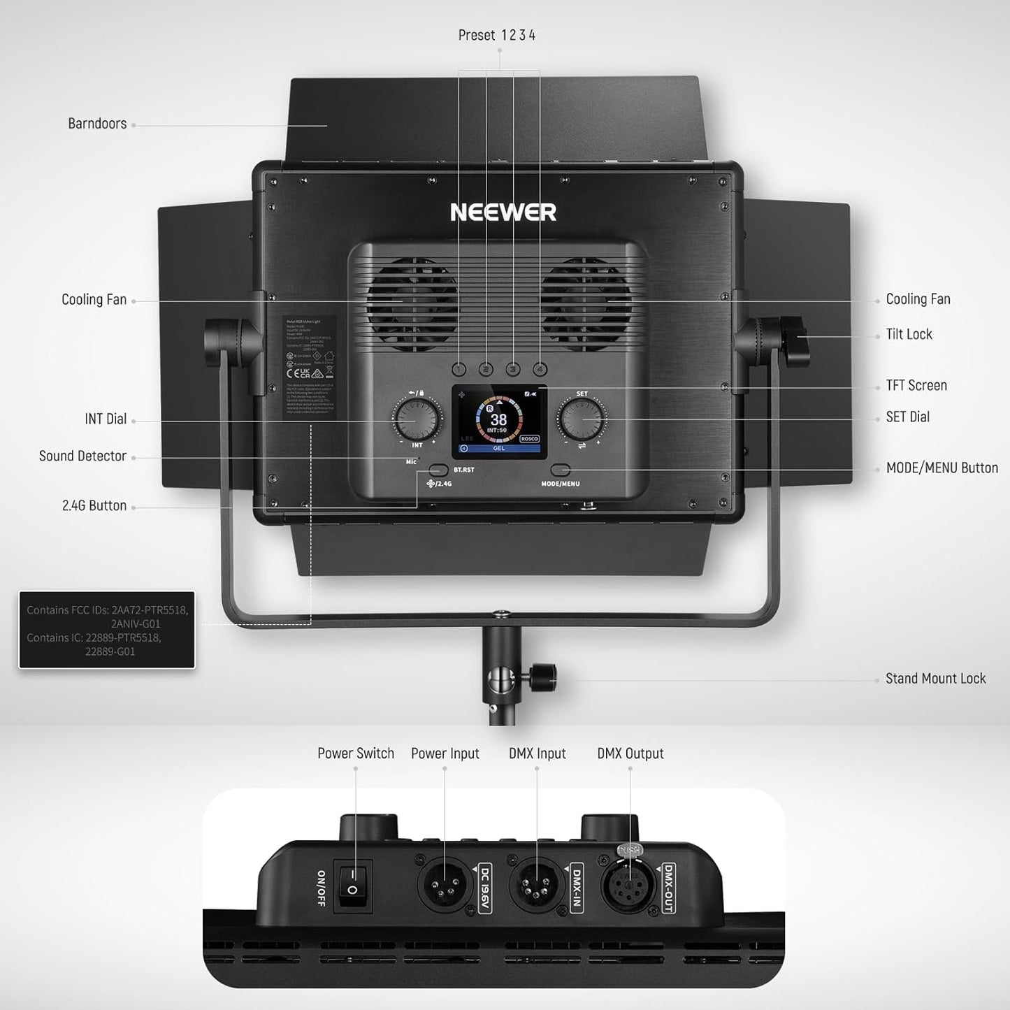 NEEWER PL60C RGB LED Panel Video Light APP/2.4G/DMX Control, 60W 23000Lux/0.5m 2500K-10000K RGBCW Pro Photography Studio Lighting /18 Scenes/V Battery Powered for Outdoor Filming Recording Streaming